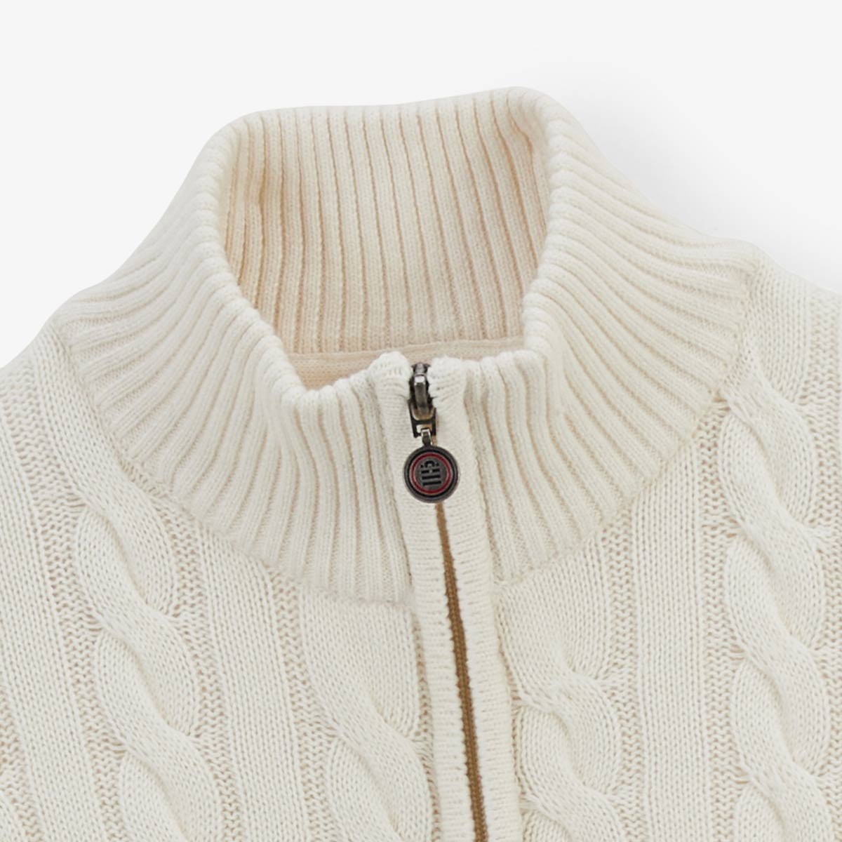 Twisted knit cotton and wool zip-up sweater SERGE BLANCO White