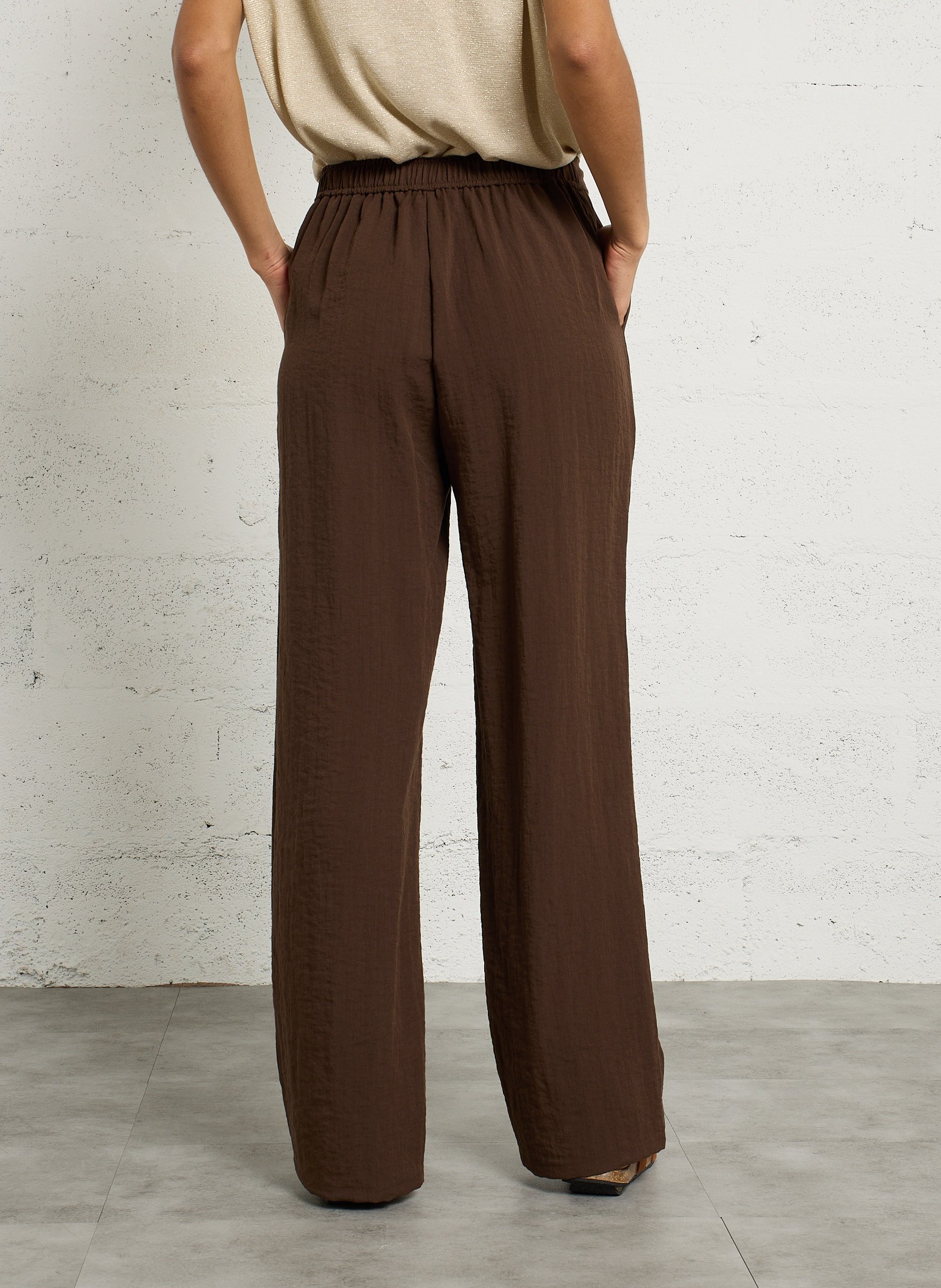 High-waisted wide leg fluid pants Brown