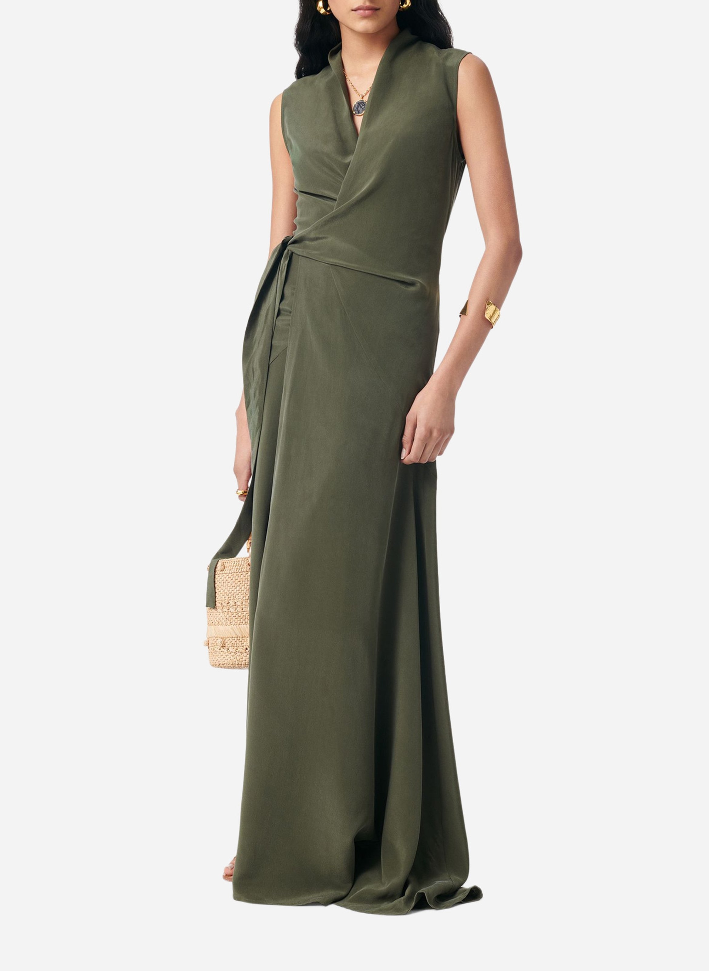 Robe longue portefeuille sans manches en soie VANESSA BRUNO Vert