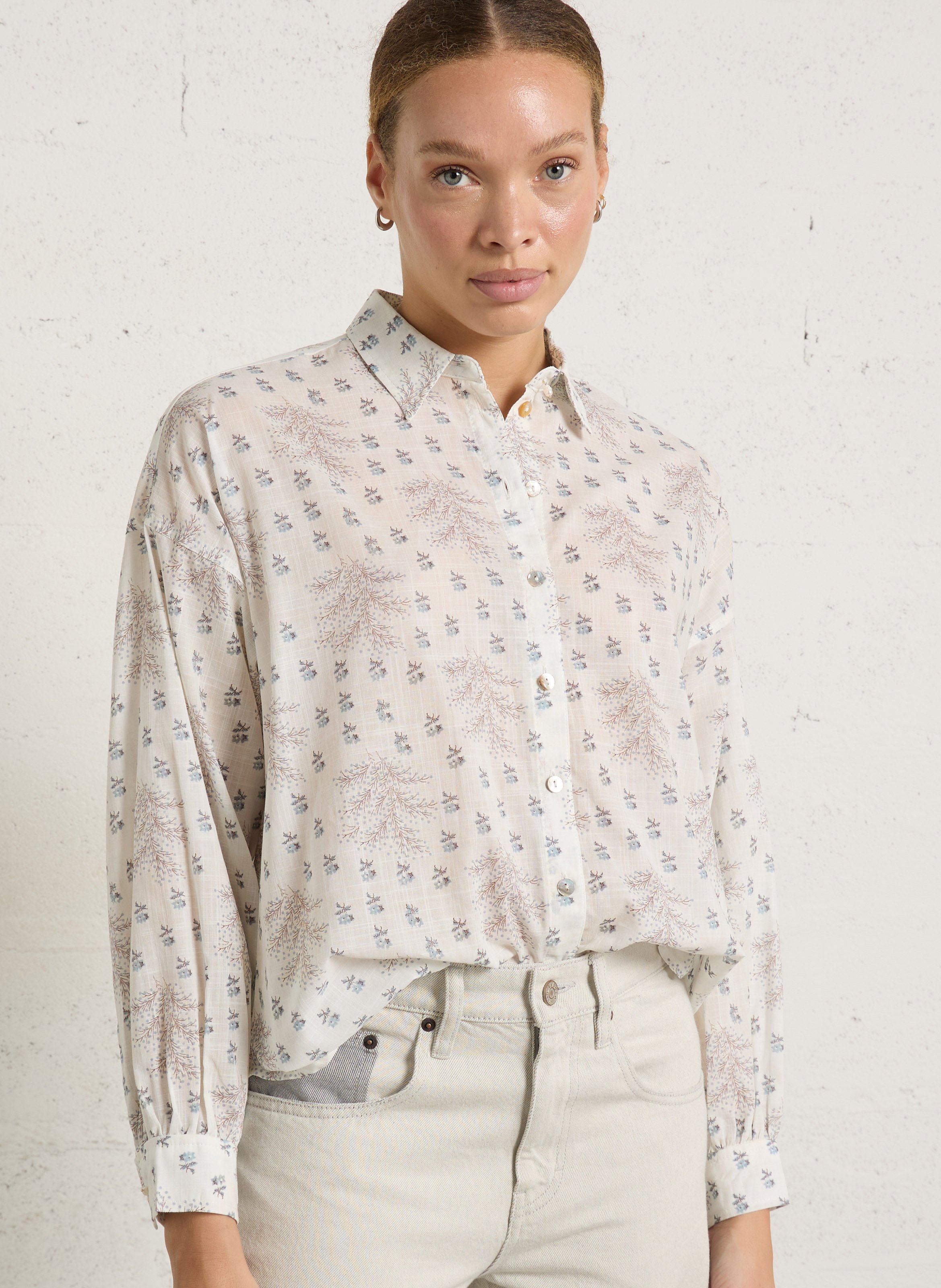 Chemise droite col classique en coton mélangé HOD PARIS Blanc