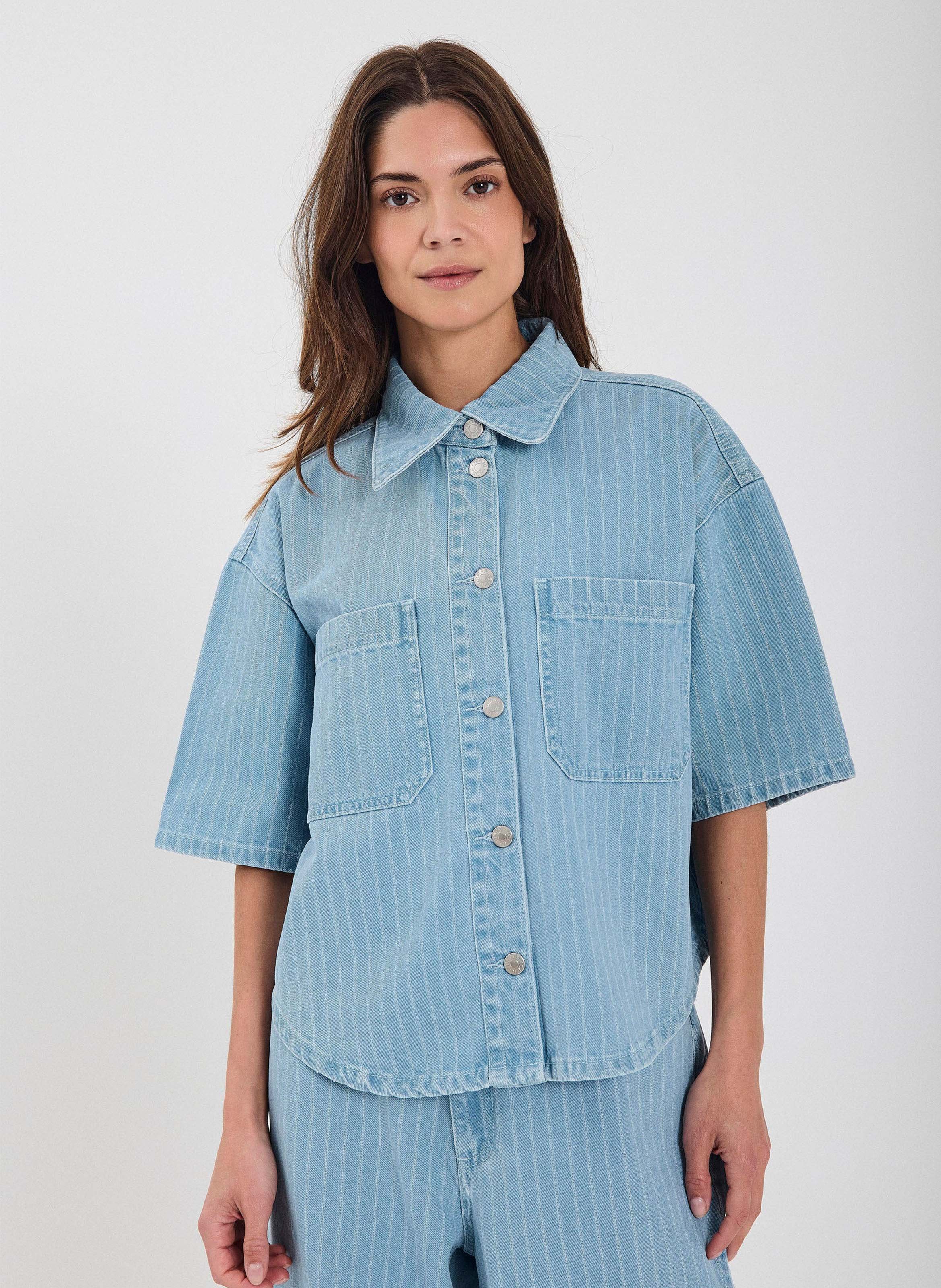 Organic cotton-blend shirt with classic collar NORR Blue