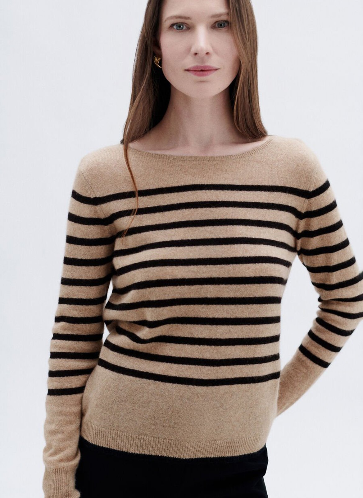 Trui van kasjmier in marinelook met boothals CAROLL Beige