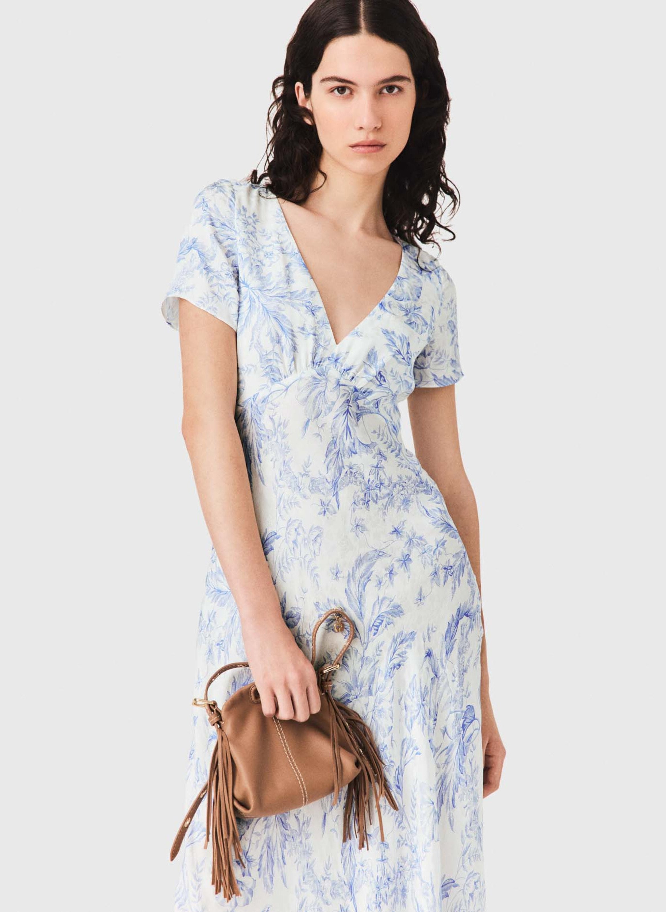 Robe longue col V imprimée MAJE Bleu