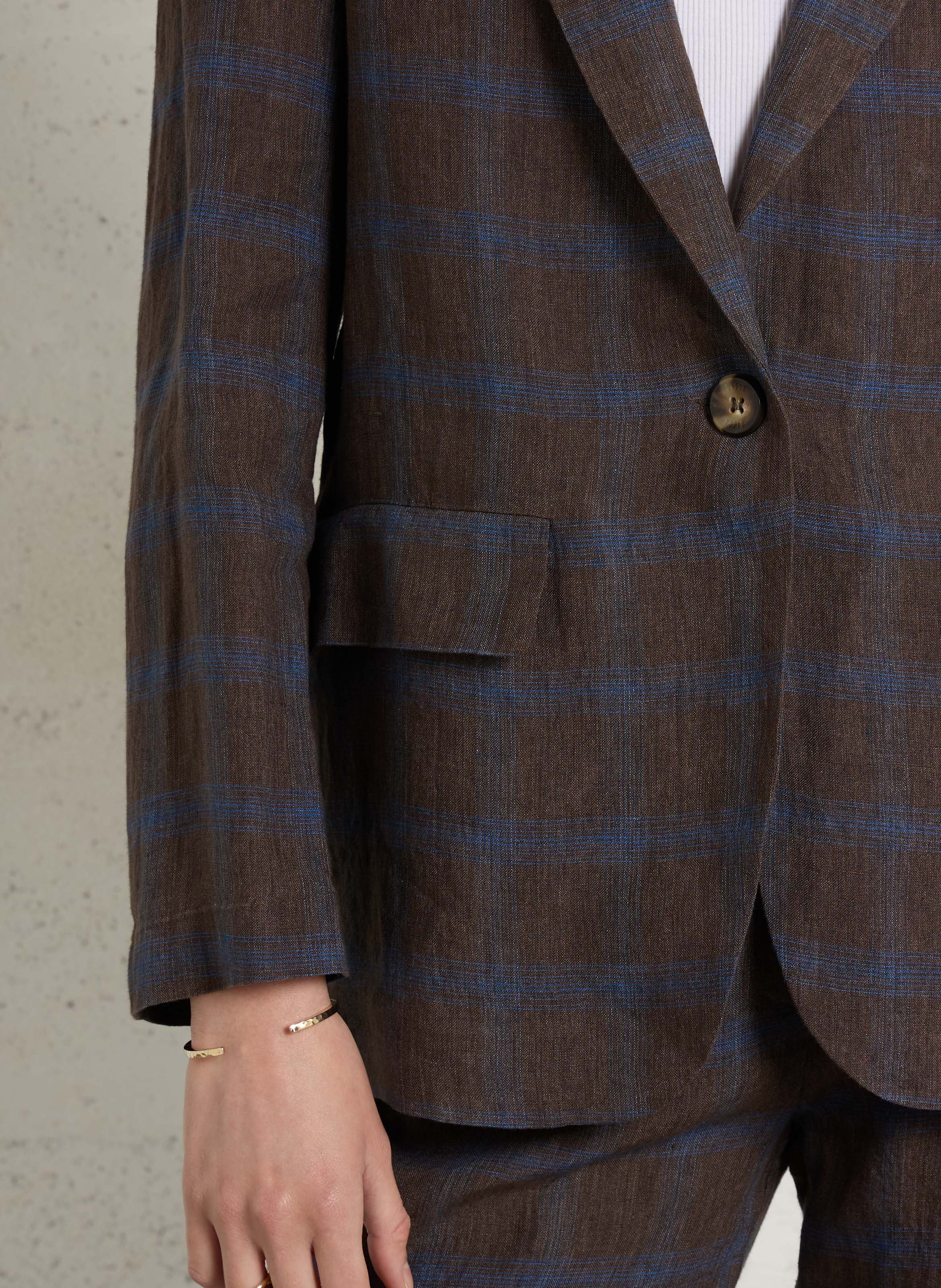 Veste droite col tailleur à carreaux en lin Multicolore