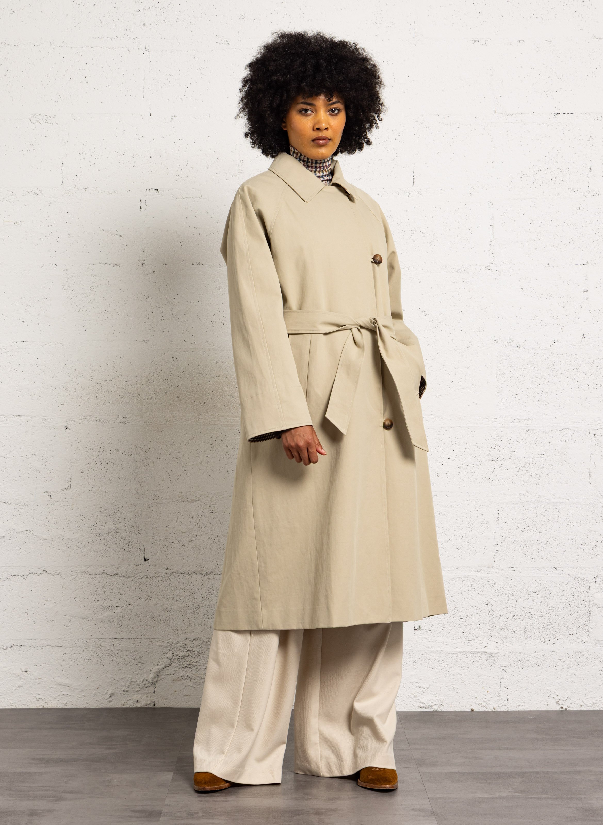 Trench en coton col classique SUNCOO Beige
