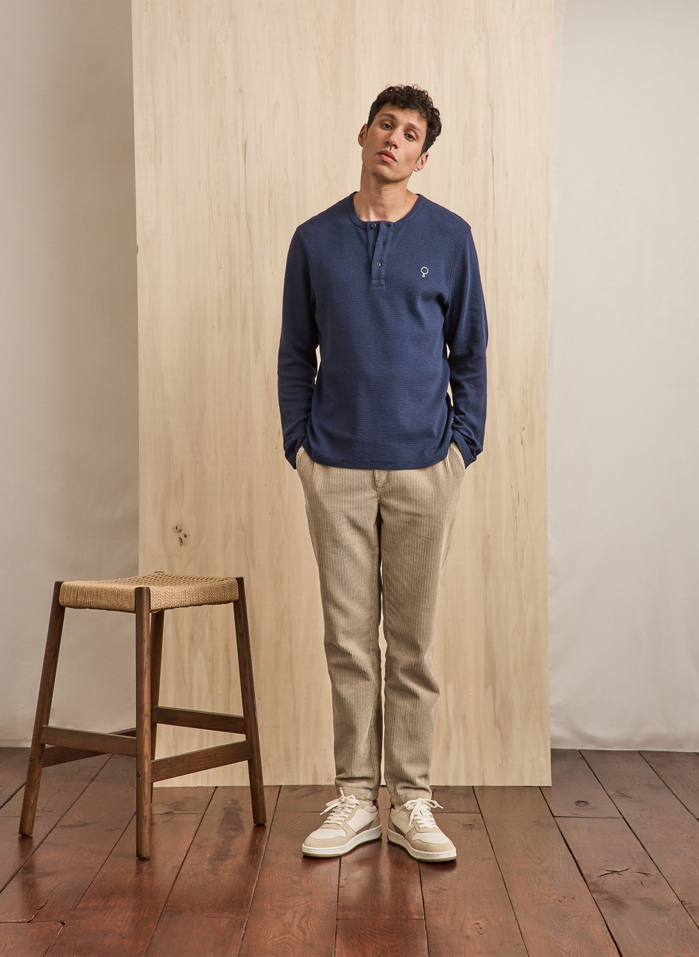Pantalon droit en velours côtelé FAGUO Beige