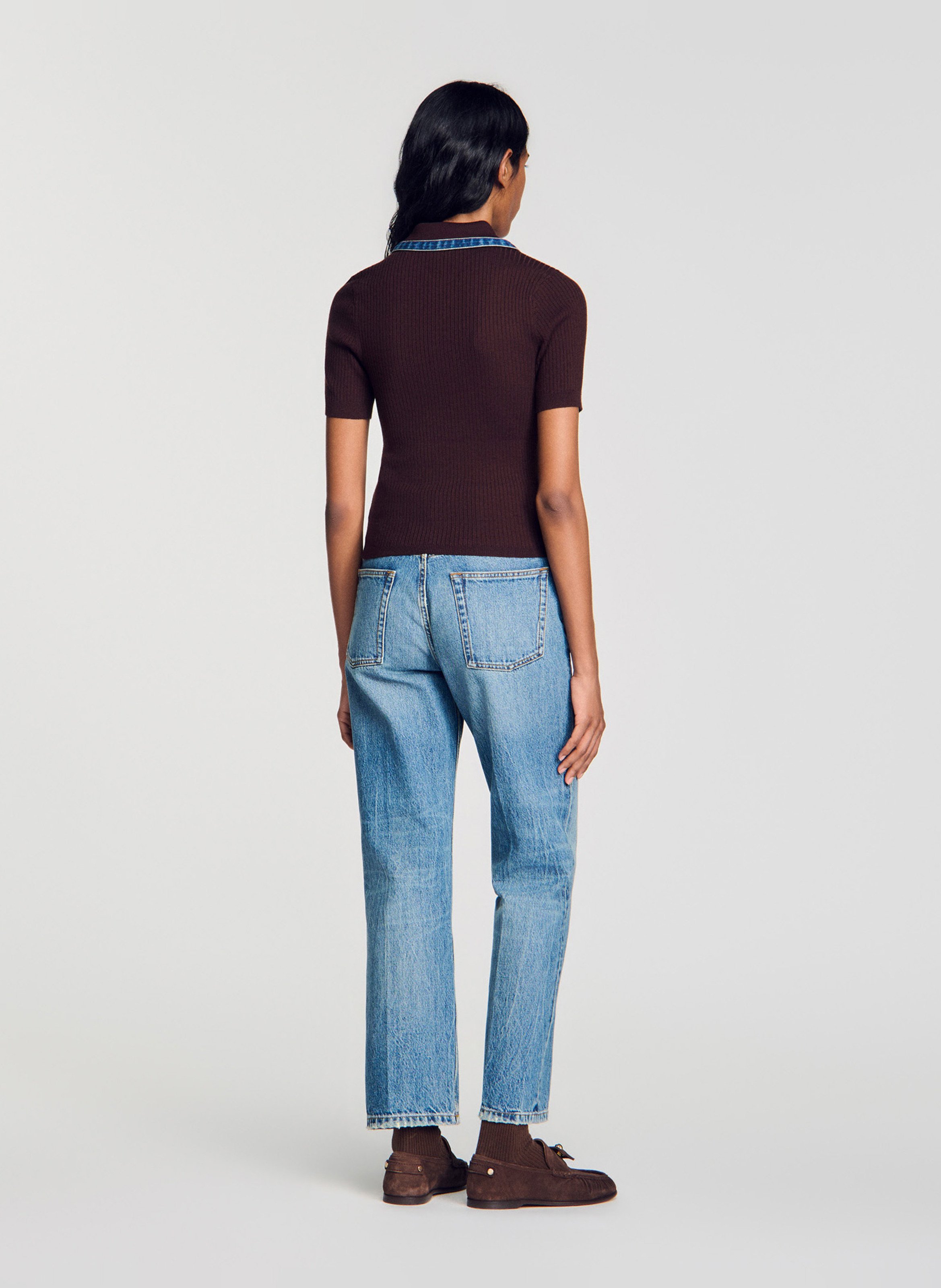 Pull manches courtes SANDRO Marron