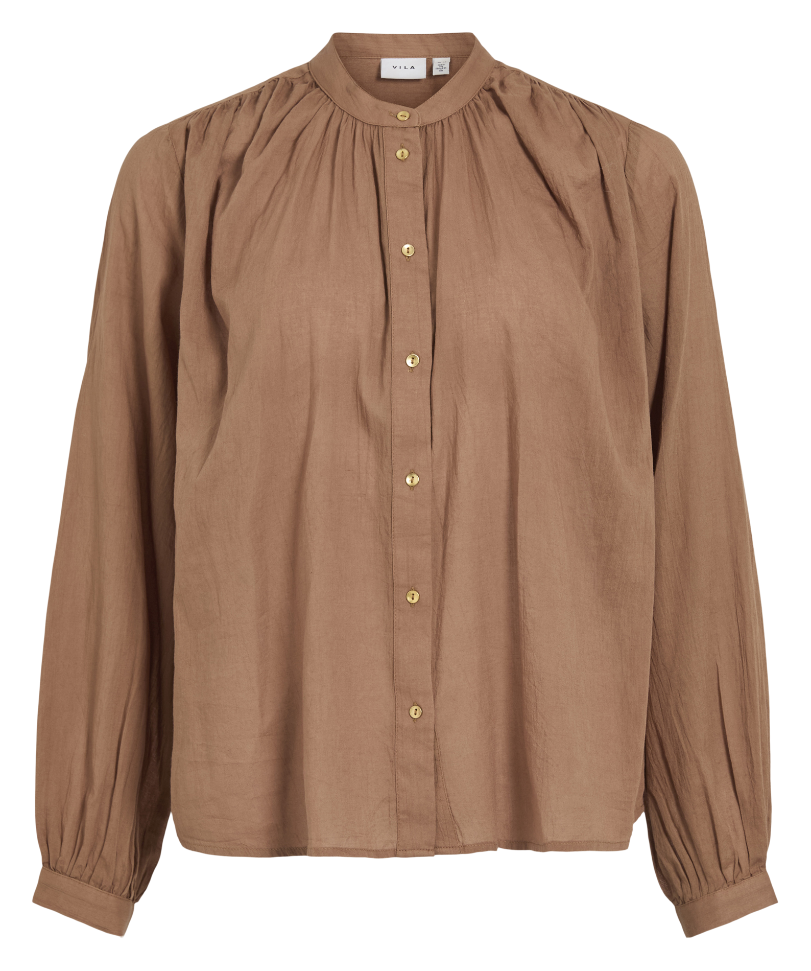 Oversized round neck organic cotton shirt VILA Brown