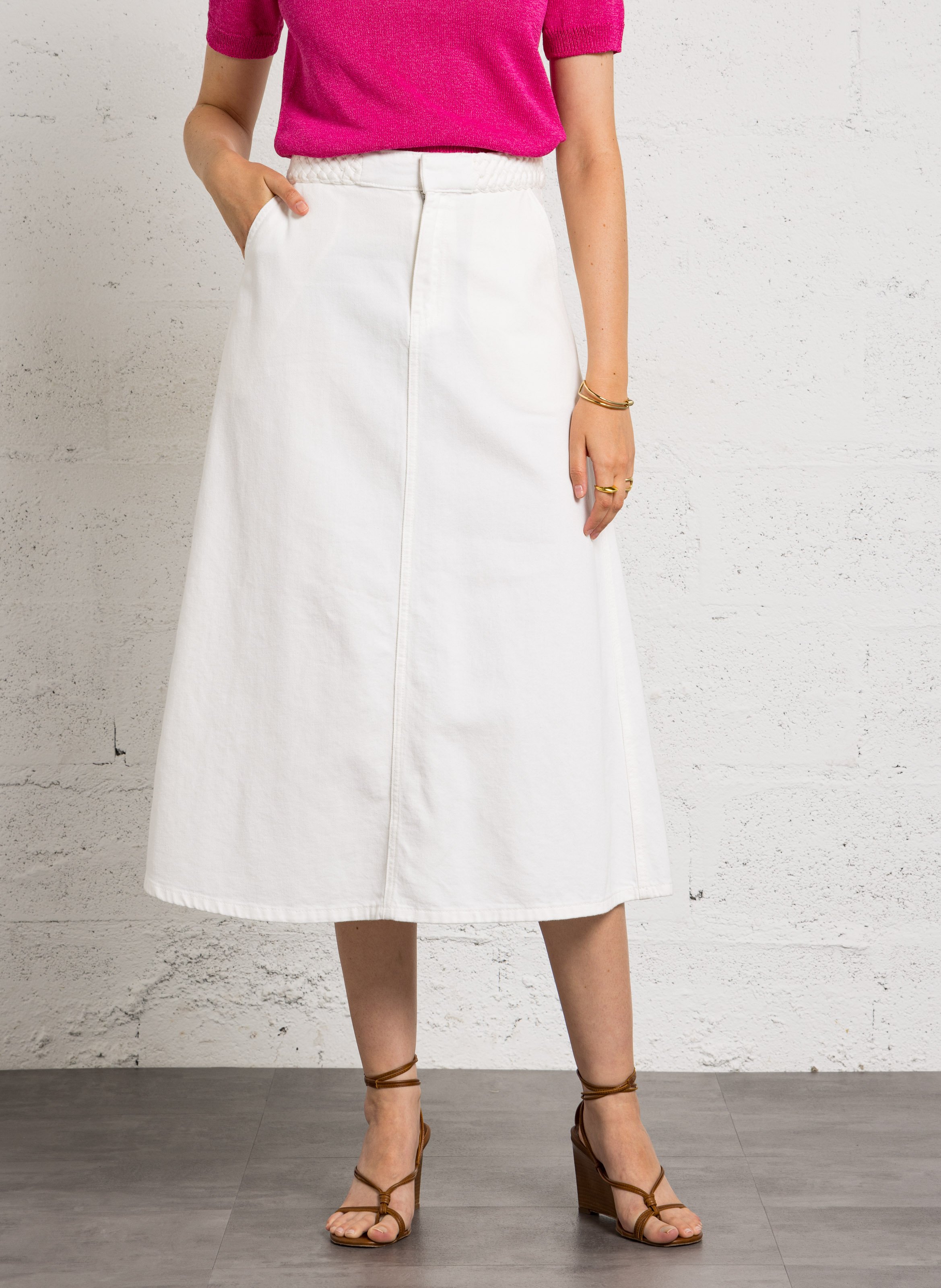 Flared denim skirt in cotton MAISON 123 White