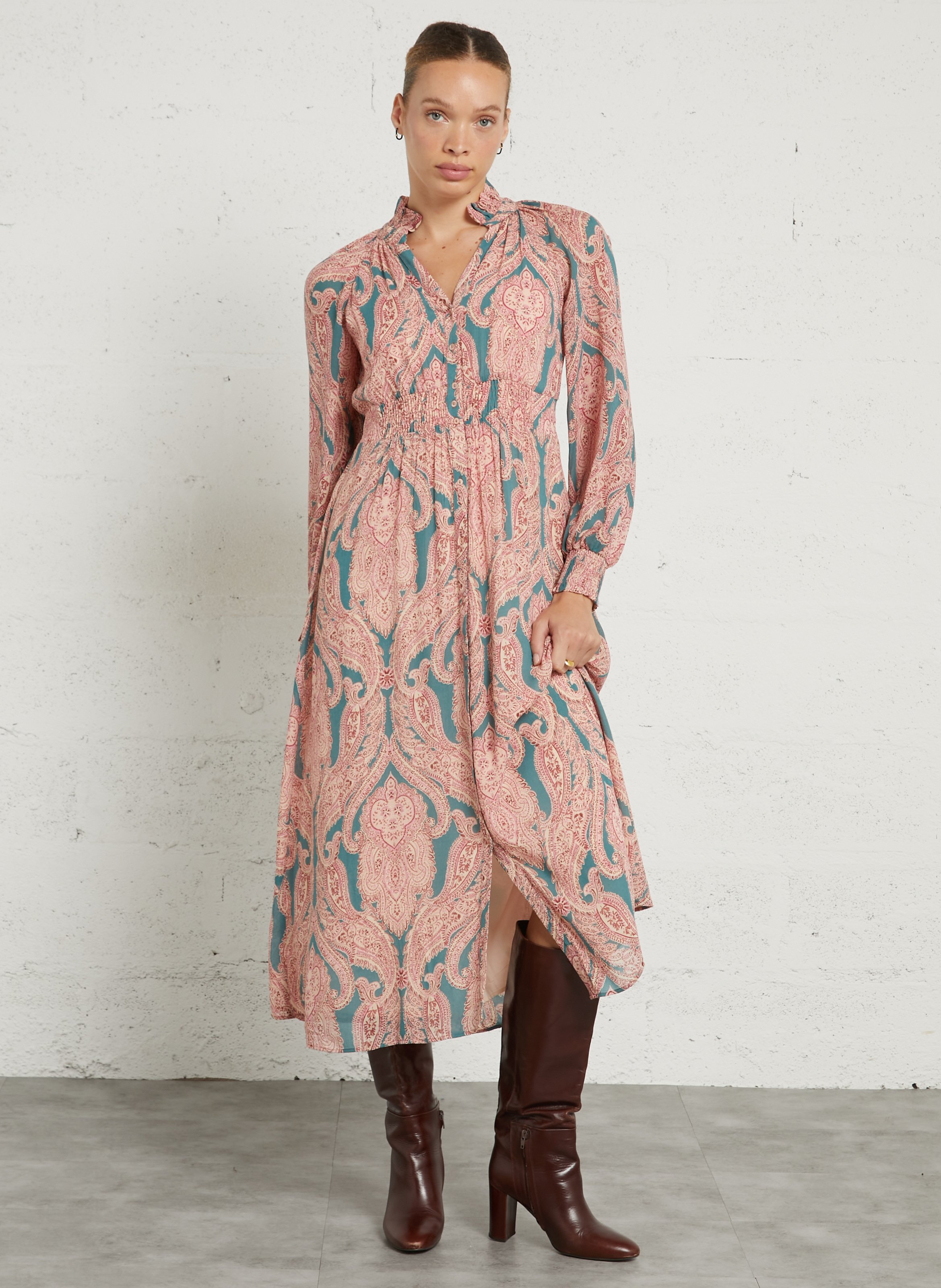 Straight floral long dress MAISON 123 Pink