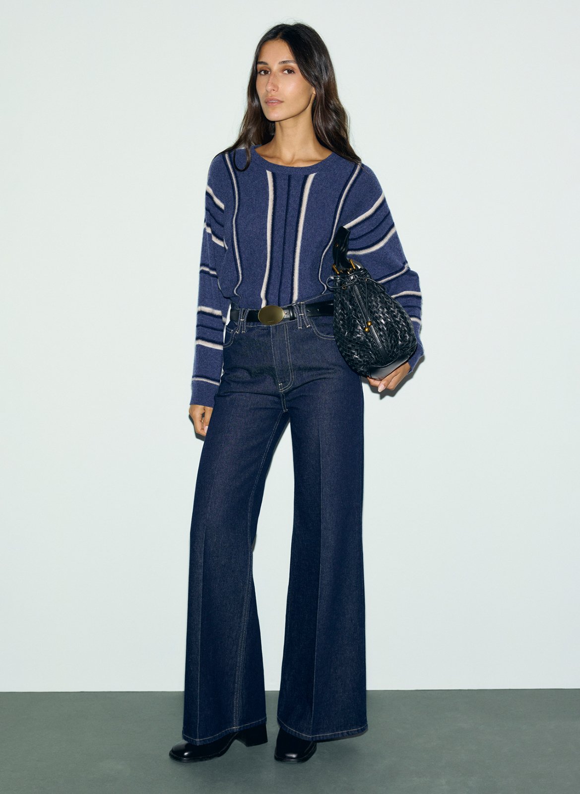 Pull droit col rond rayé en cachemire GERARD DAREL Bleu