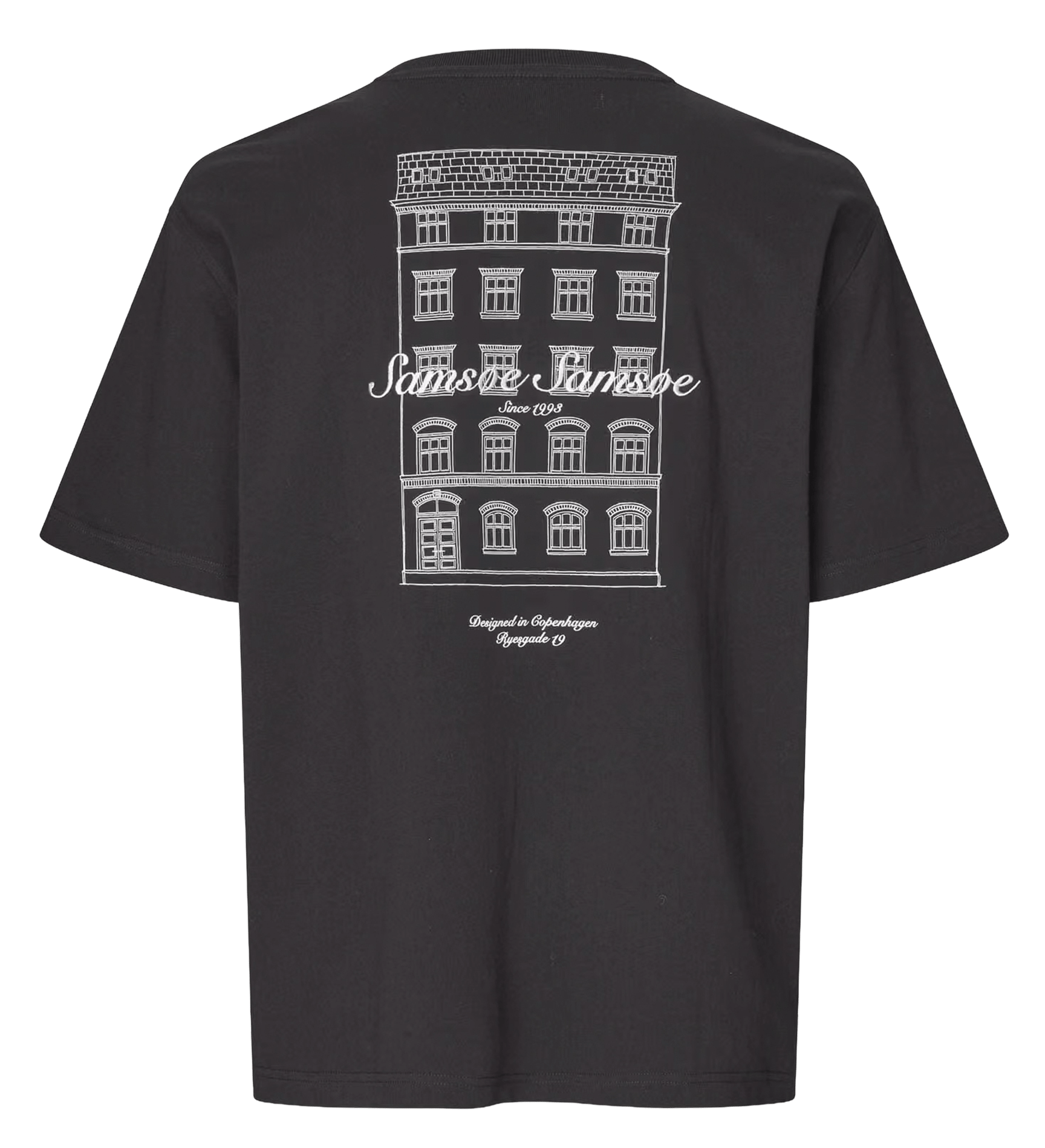 Gerader Rundhalsausschnitt T-Shirt mit Bio-Baumwollprint. SAMSOE SAMSOE Schwarz