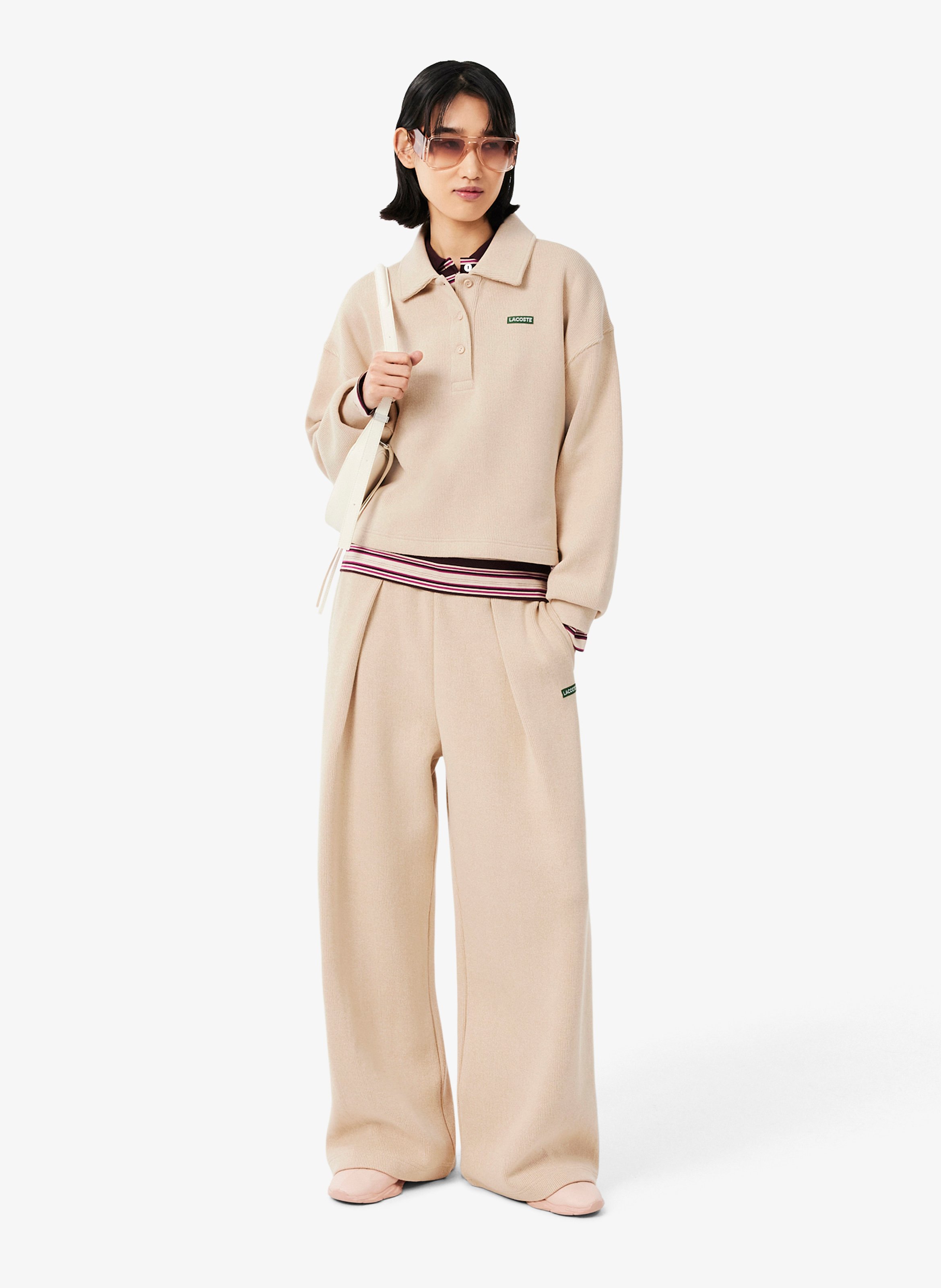 Jogging droit en coton mélangé LACOSTE Beige