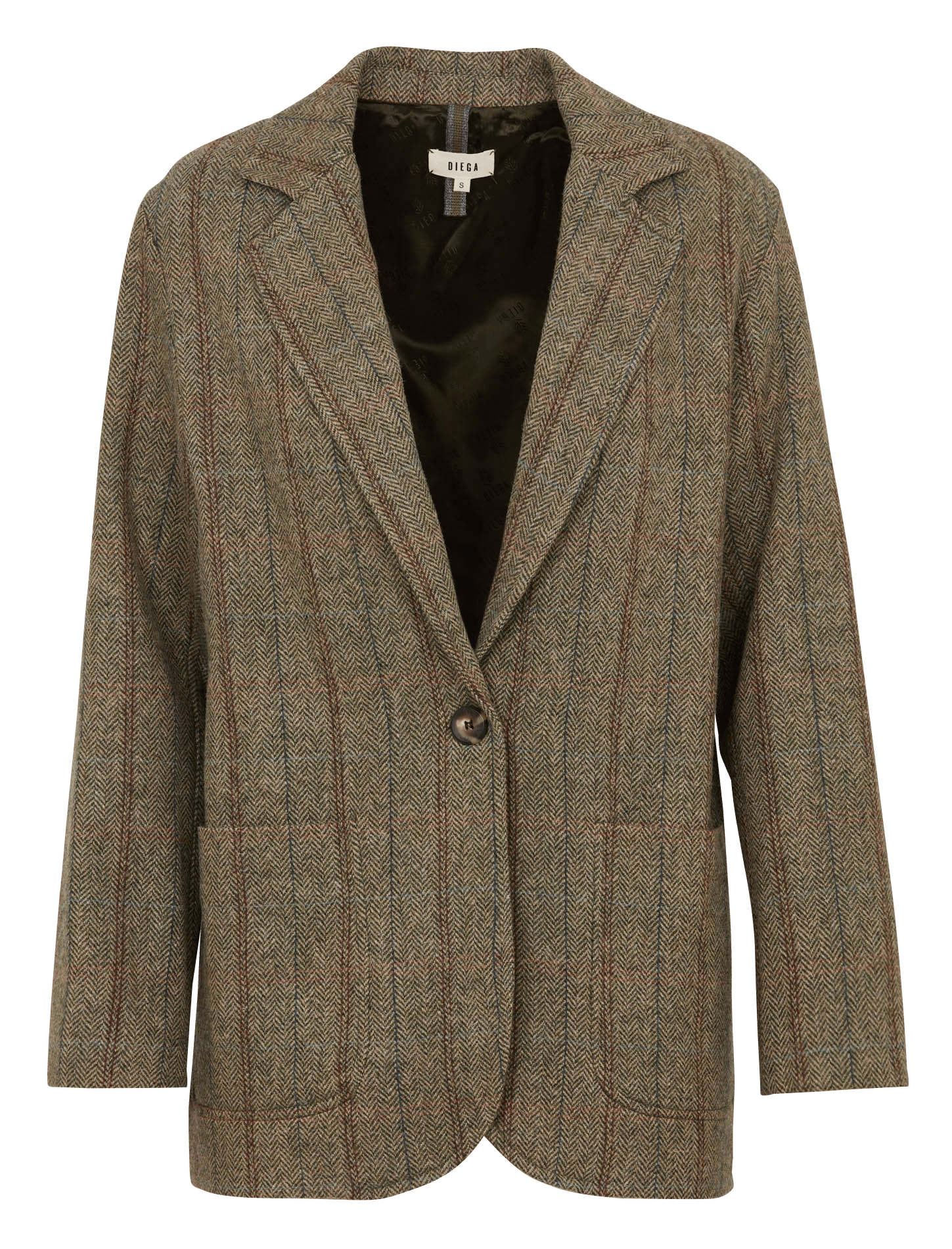 Veste droite col tailleur à carreaux en laine vierge DIEGA Kaki