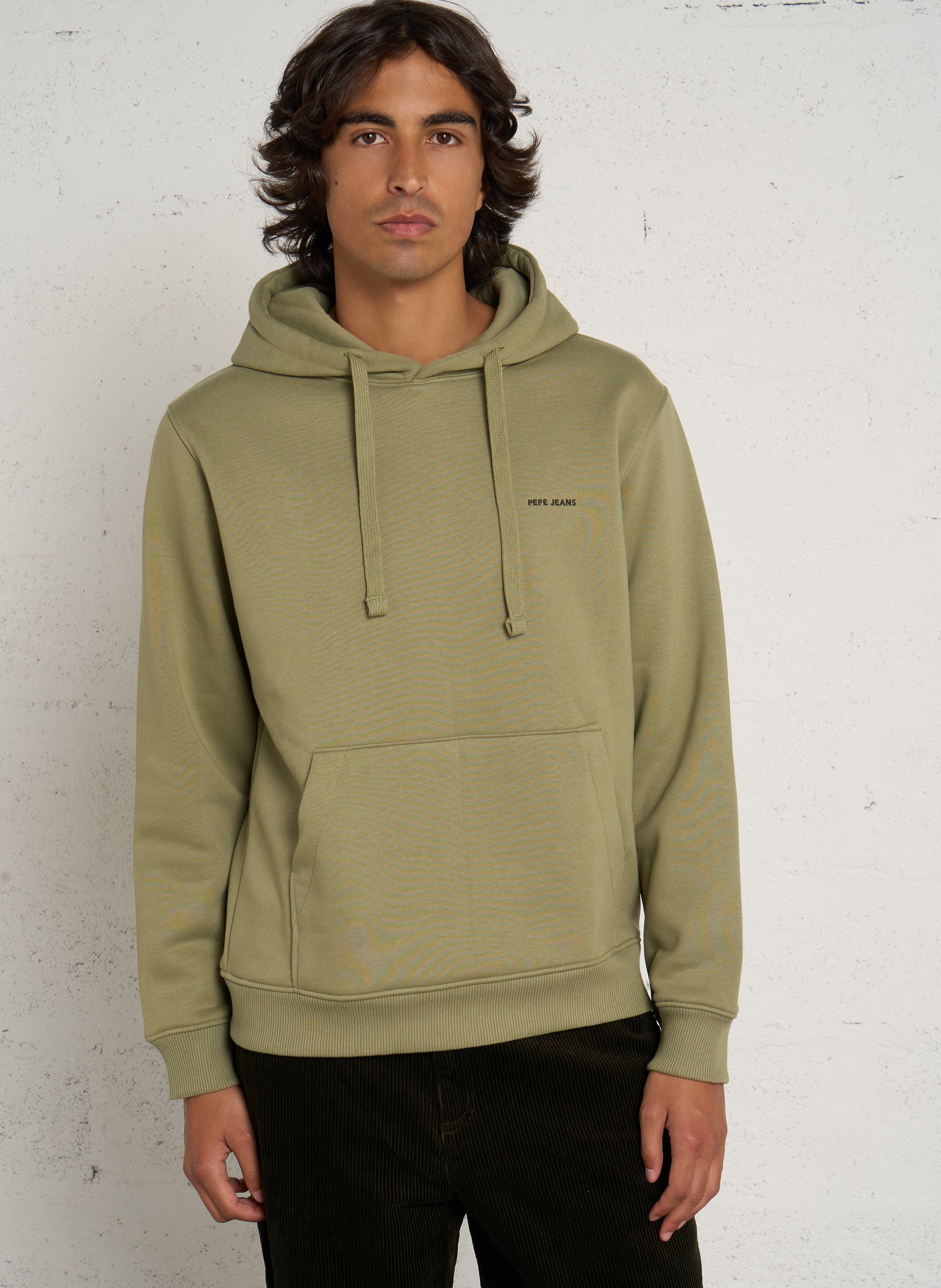 Einfarbiger Kapuzenpullover mit Logo PEPE JEANS Grun