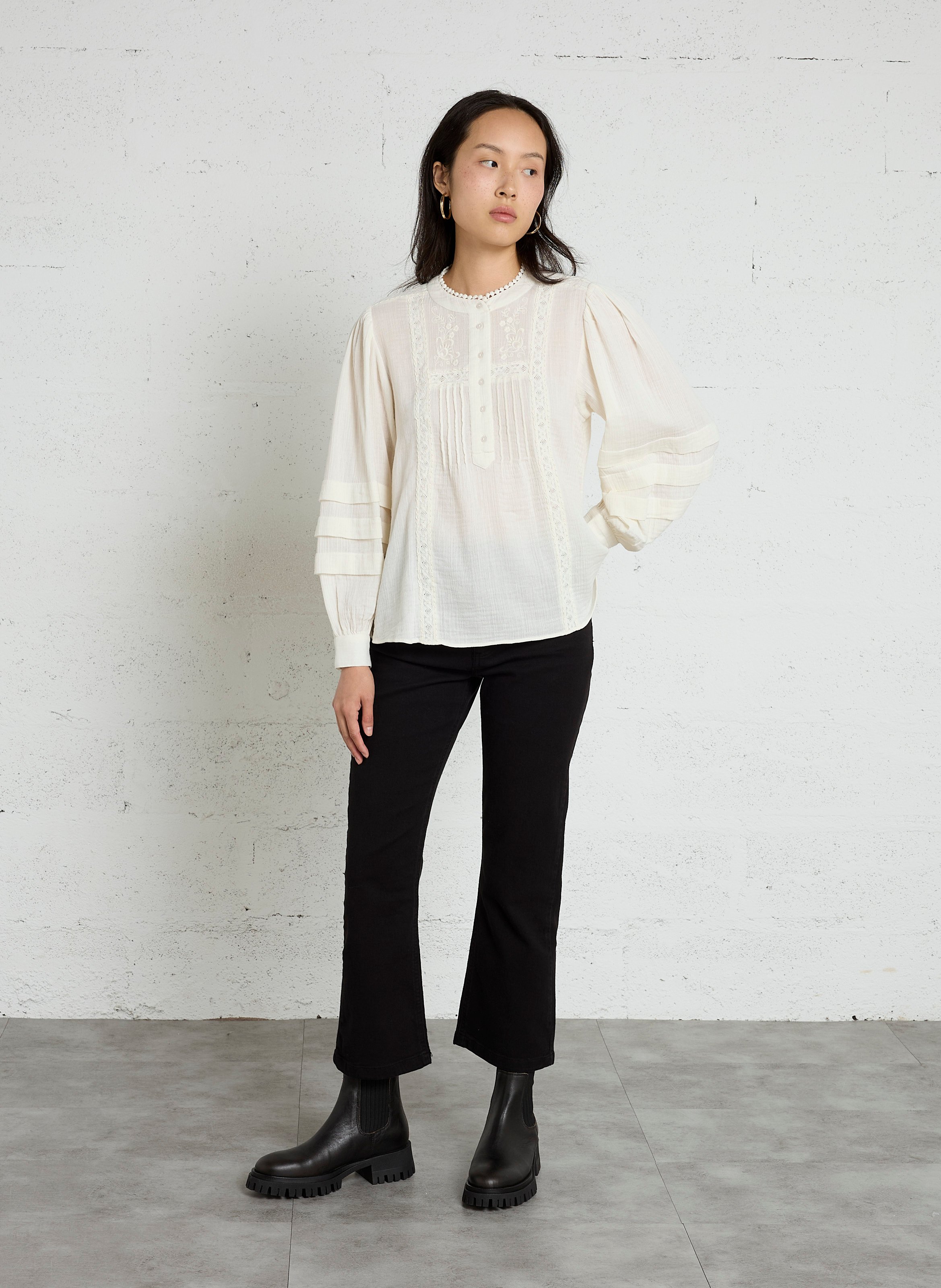 Weite Baumwollbluse mit Stickerei SUD EXPRESS Weiss