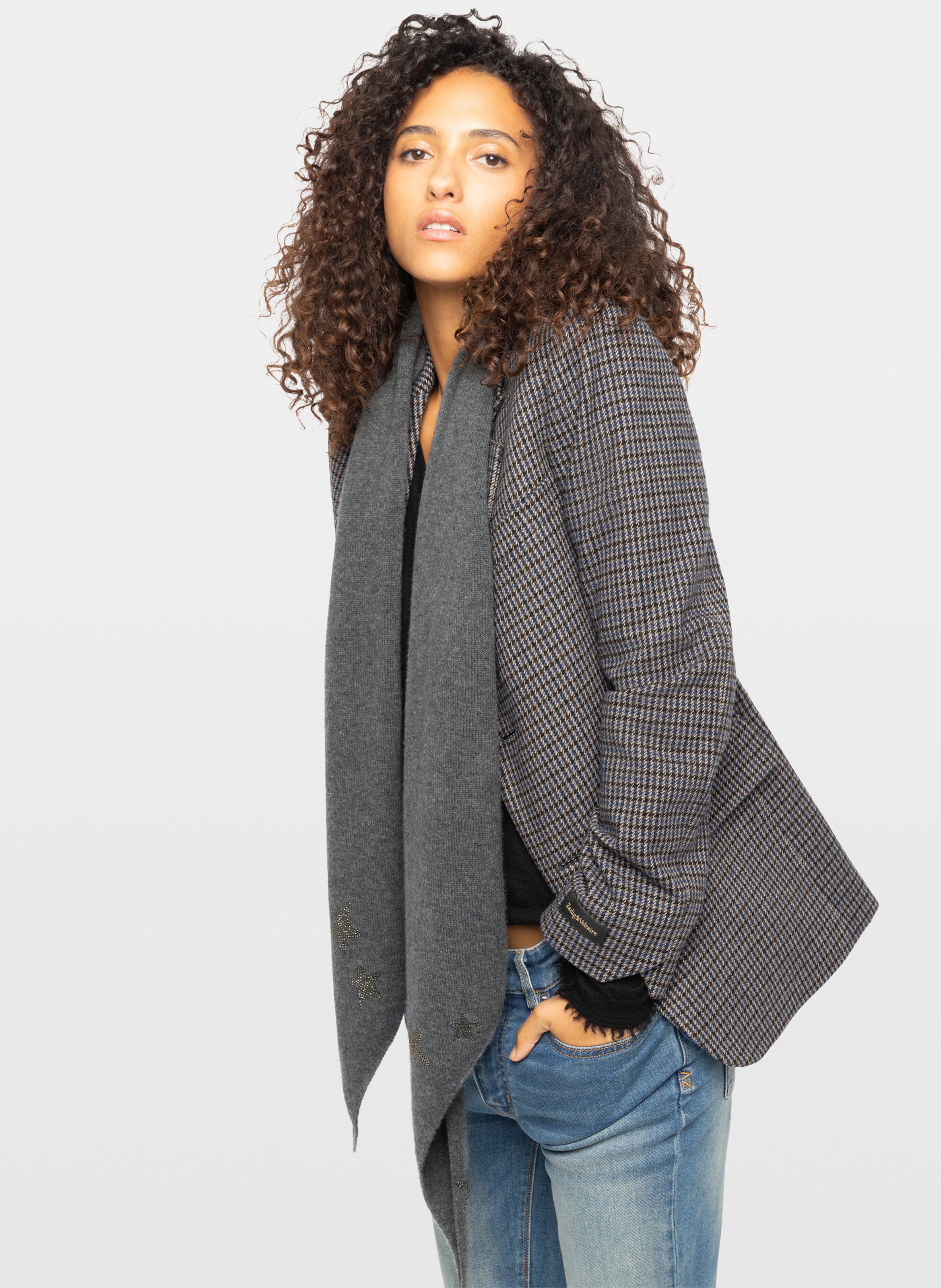 Echarpe à strass en laine et cachemire ZADIG&VOLTAIRE Gris