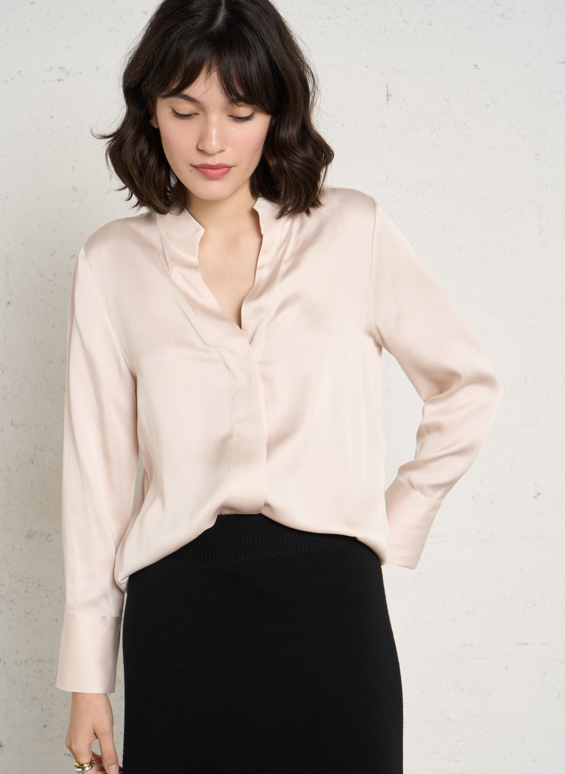 Fluid satin blouse with Tunisian collar MAISON 123 Beige