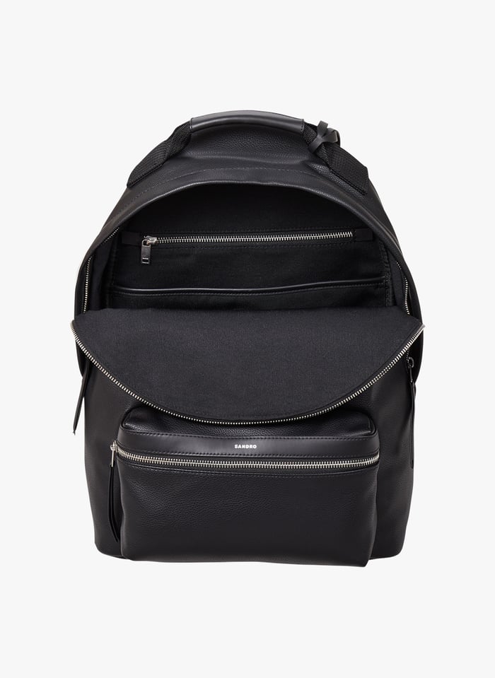 Coated Canvas Backpack Noir Sandro Men Place des Tendances