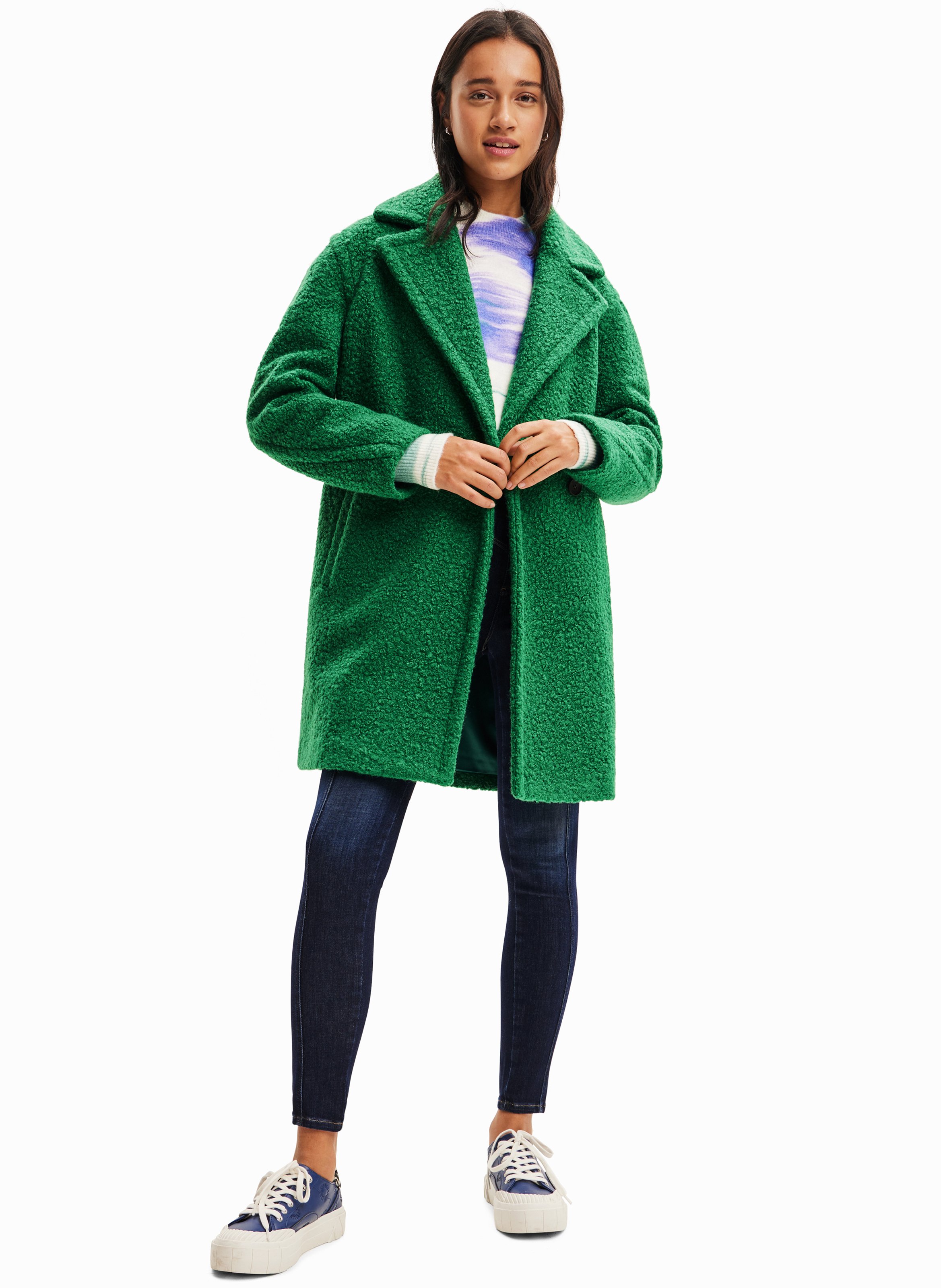 Manteau crois col tailleur textur Vert