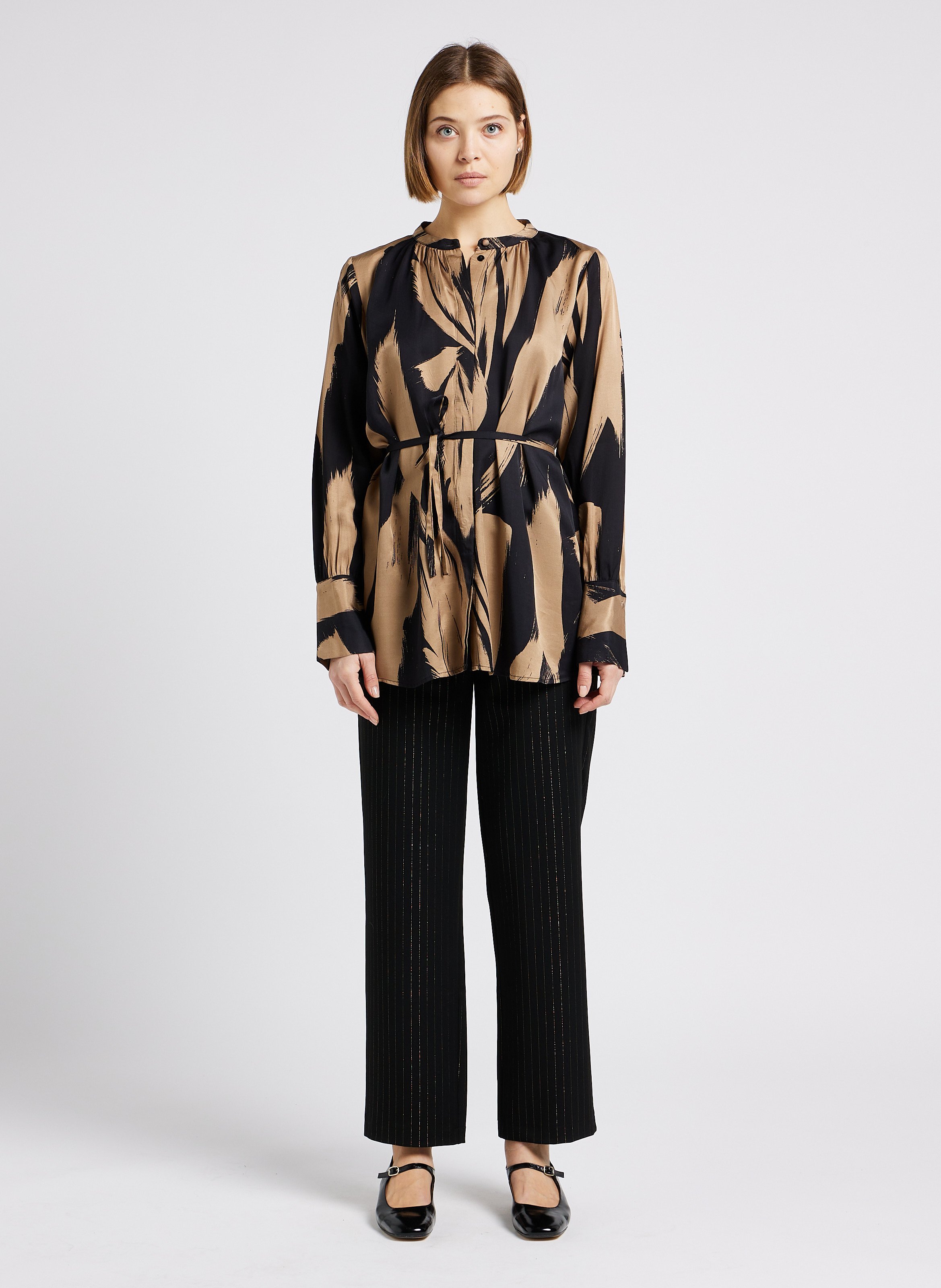 Rechte, gestreepte bandplooibroek VILA Zwart