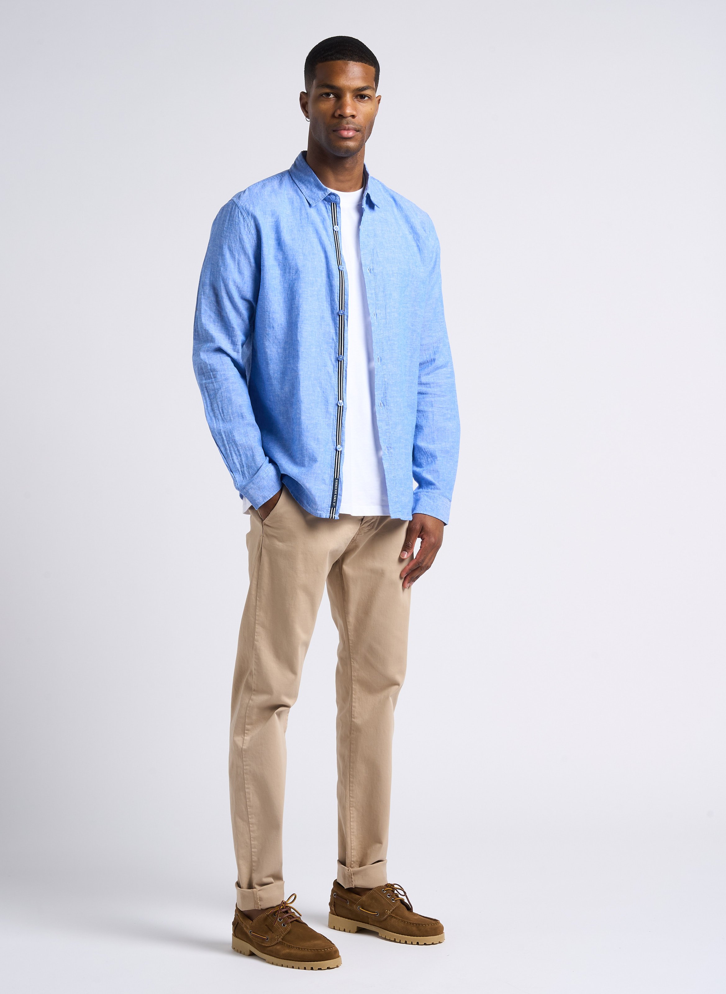 Chemise regular en lin et coton LE TEMPS DES CERISES Bleu