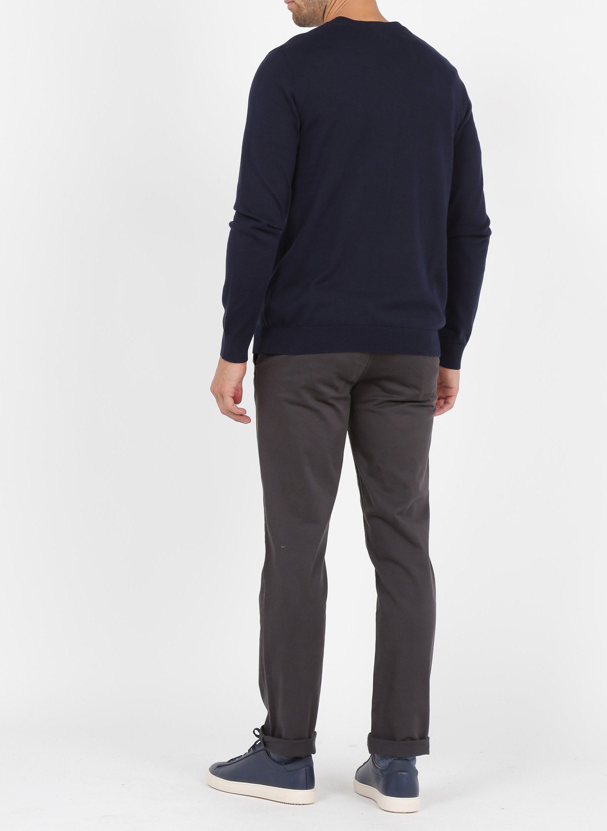 Regular-fit round-neck cotton sweater Blue