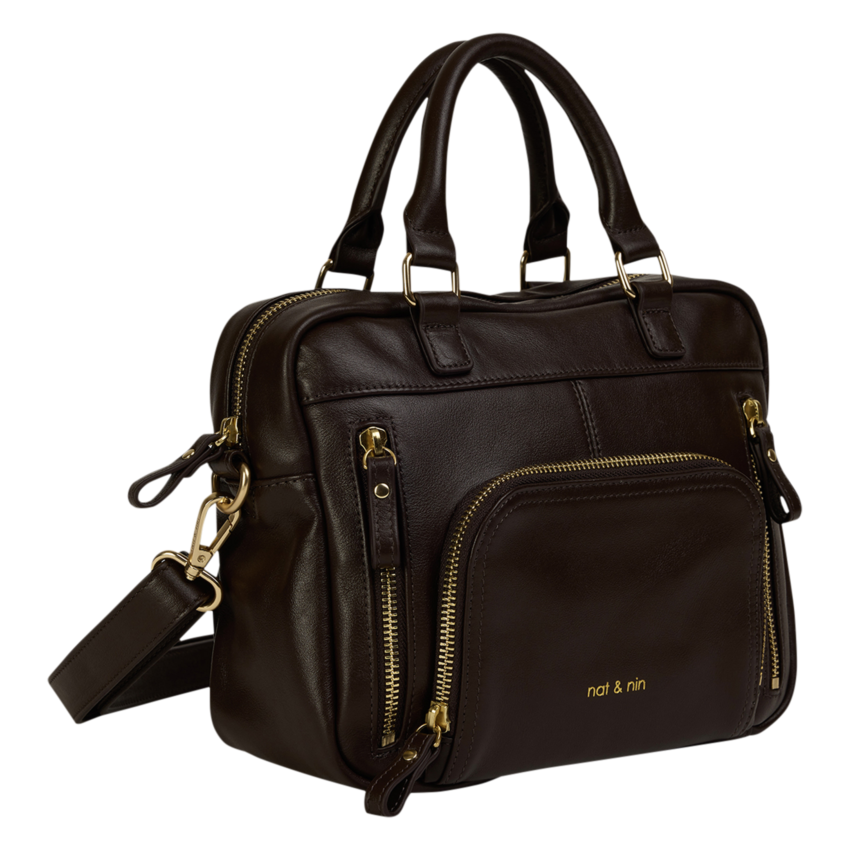 Sac à main multipoches en cuir NAT & NIN Marron