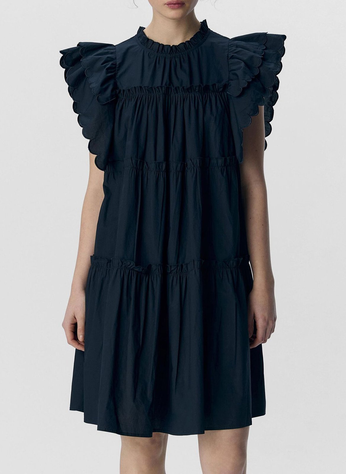 Short dress in cotton and organic cotton blend with ruffles OBJECT Blue