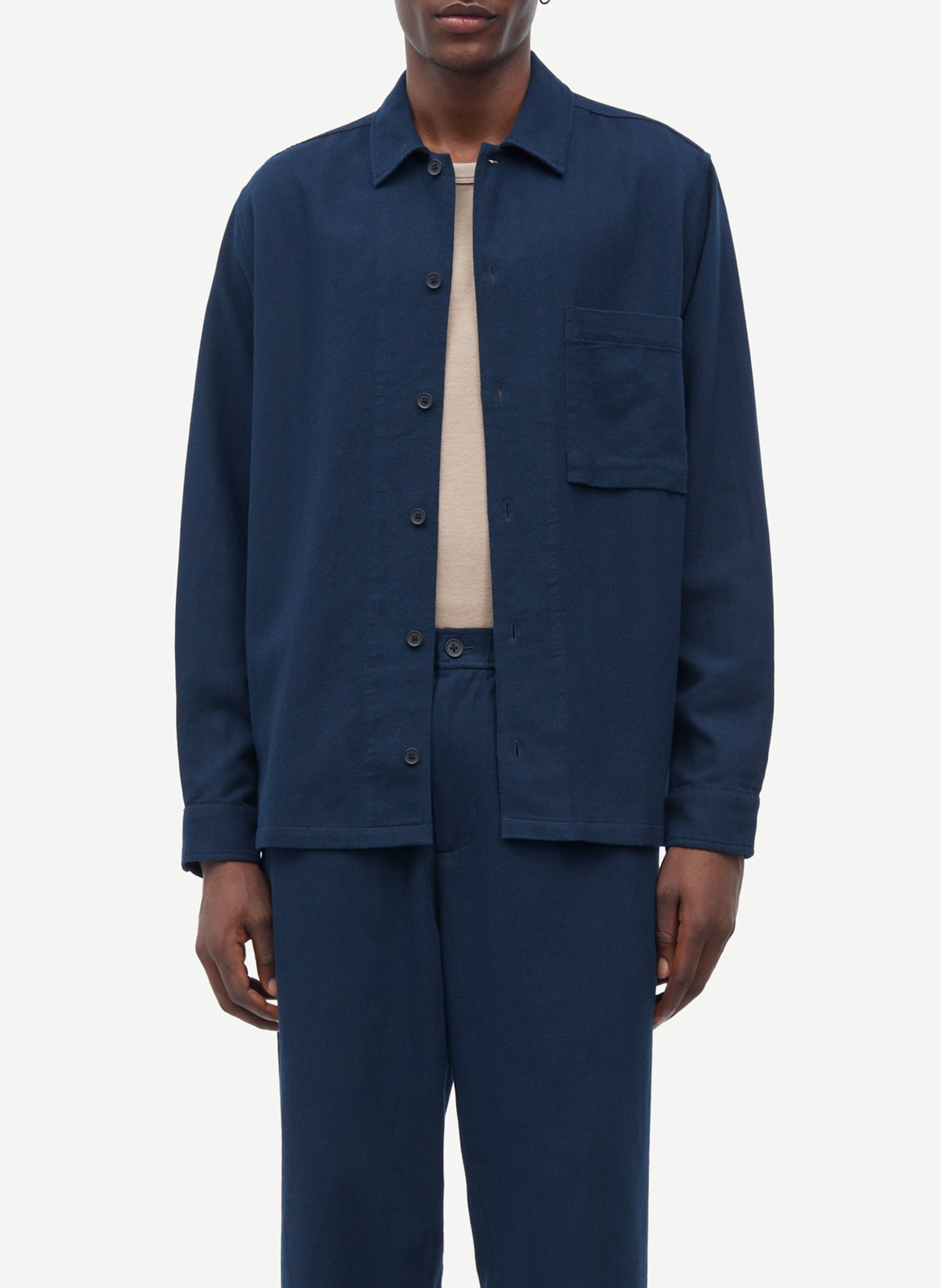 Overhemd met klassieke kraag van biologisch katoen en linnenmix SAMSOE SAMSOE Blauw