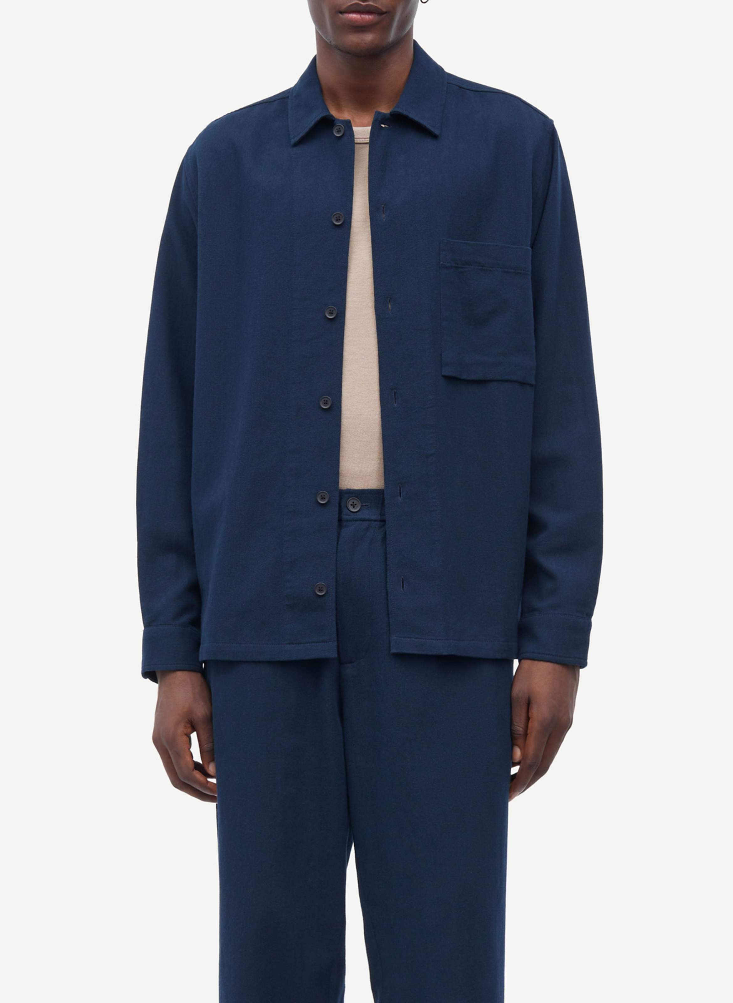 Chemise Col Classique En Coton Bio Et En Lin M lang Sadamon Bleu 
