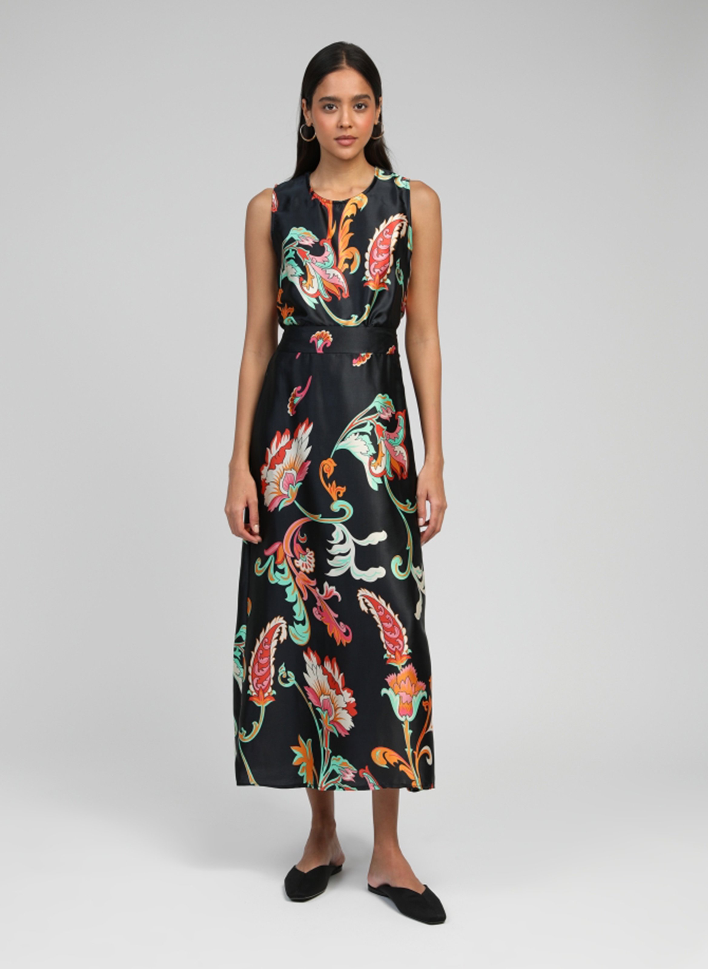 Round-neck floral print top AN'GE Black