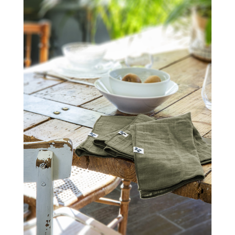 Set of 2 cotton muslin hand towels L'EFFET PAPILLON Green