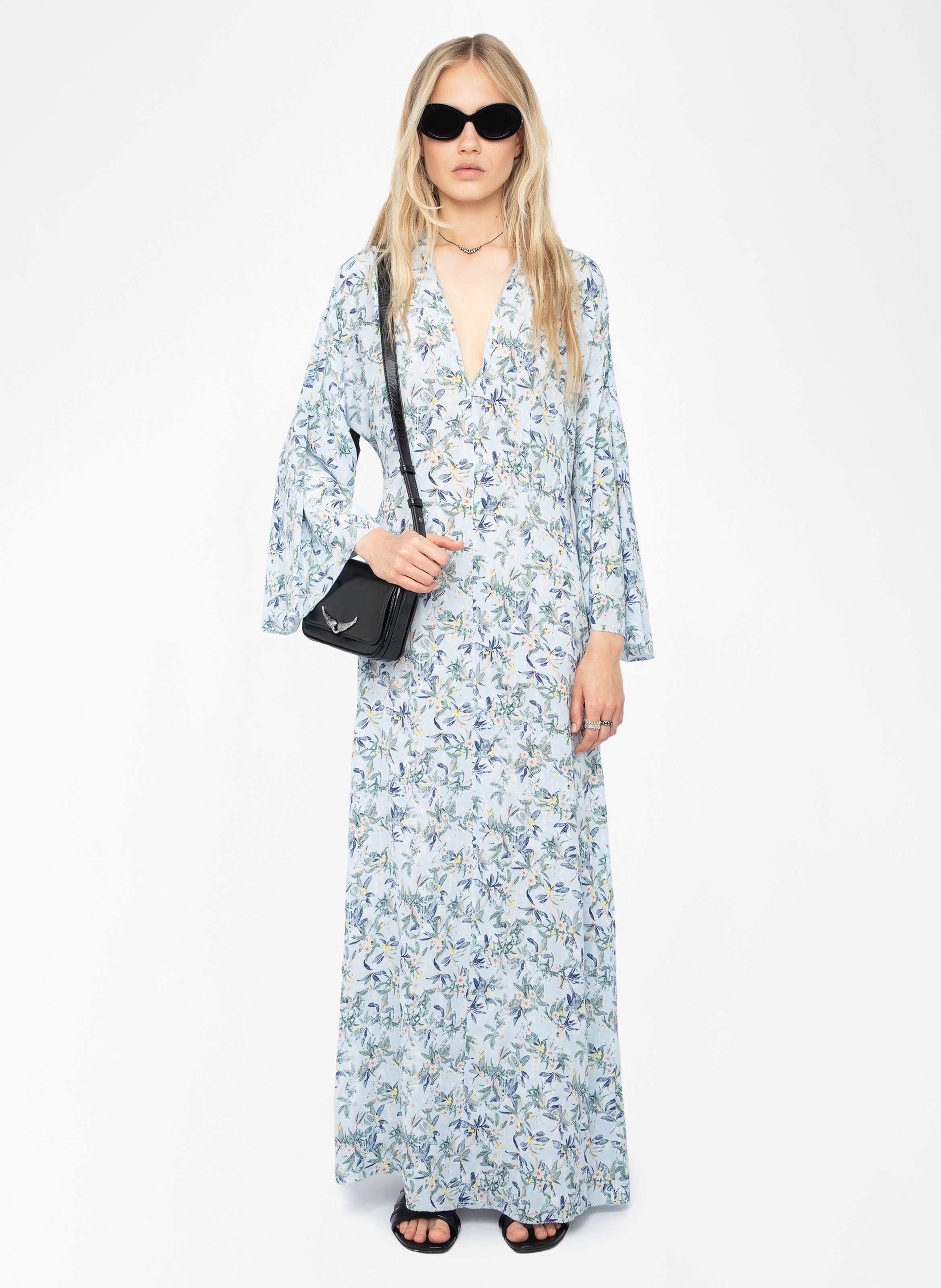Robe longue col v à imprimé floral ZADIG&VOLTAIRE Bleu
