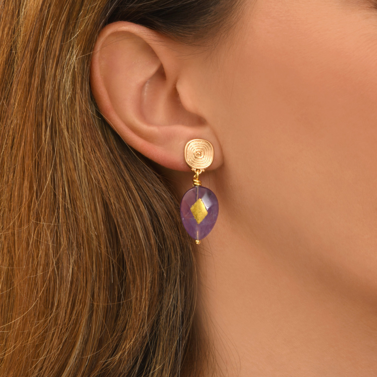 Babylone clip-on earrings amethyst SATELLITE PARIS Purple