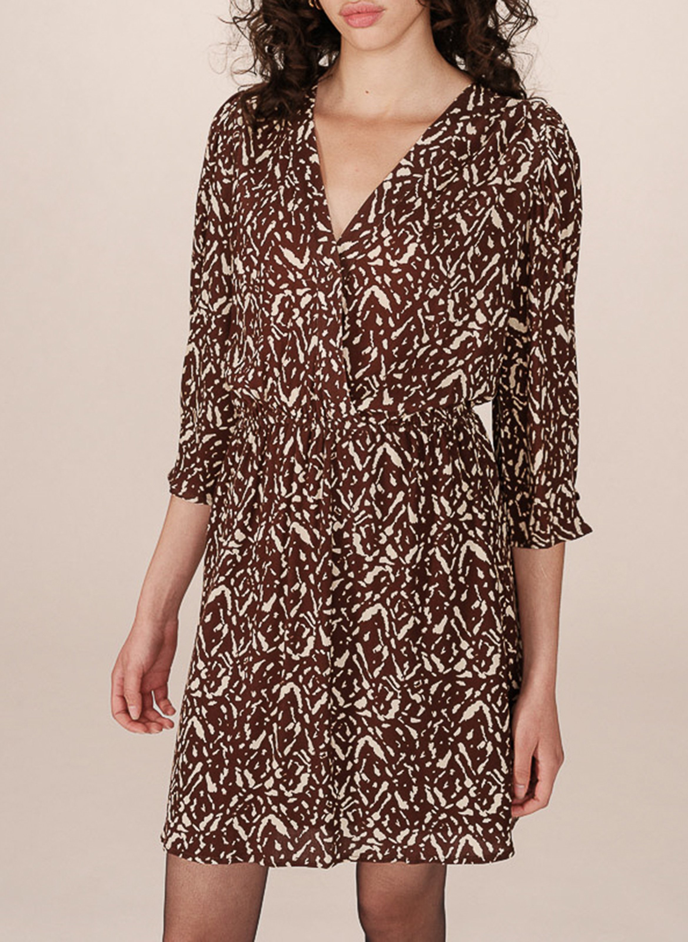 Korte jurk met V-hals en print GRACE ET MILA Brown