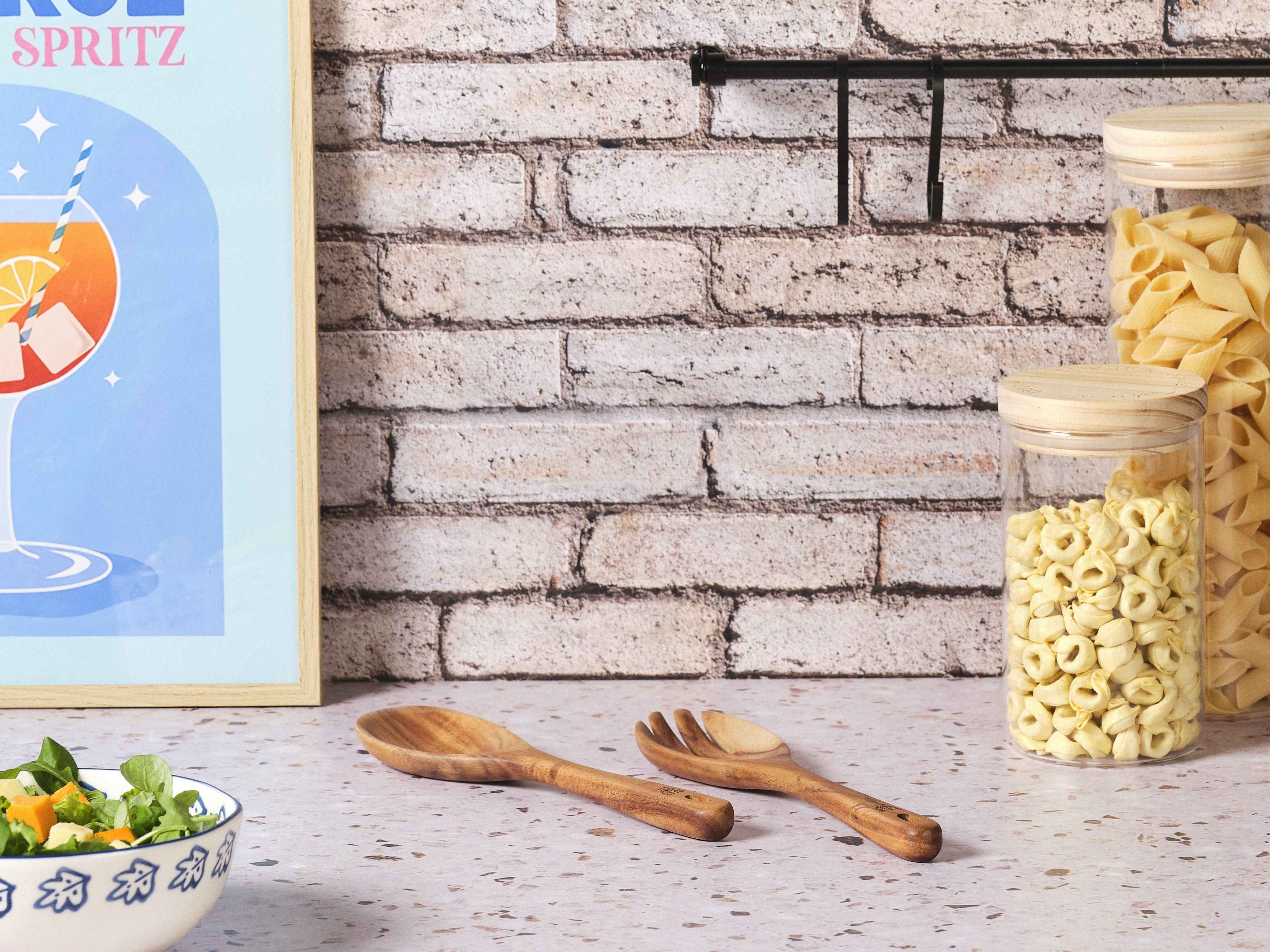 Acacia wood eskil salad servers BJORN Brown