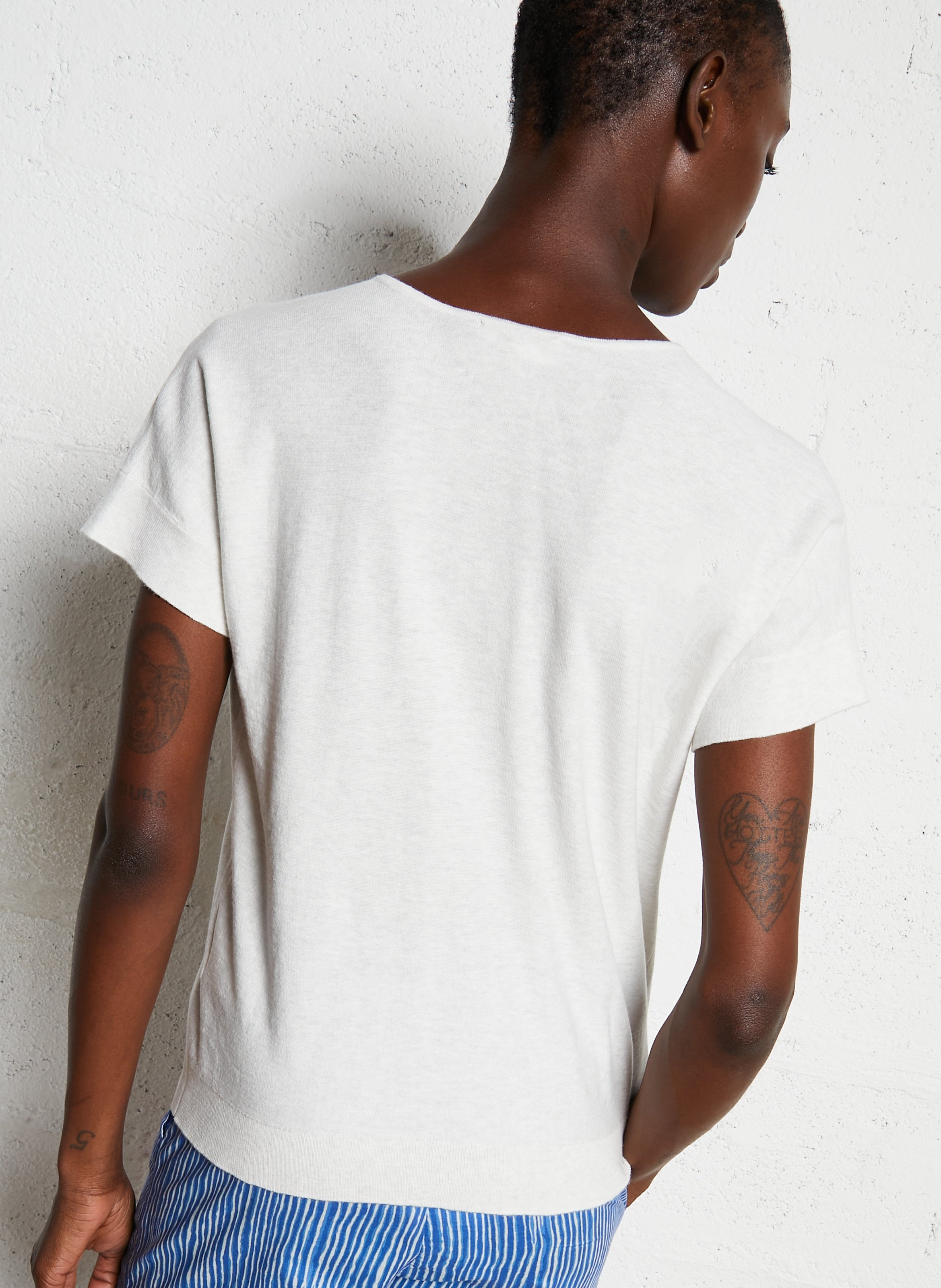 Pull col V manches courtes uni MAISON 123 Beige