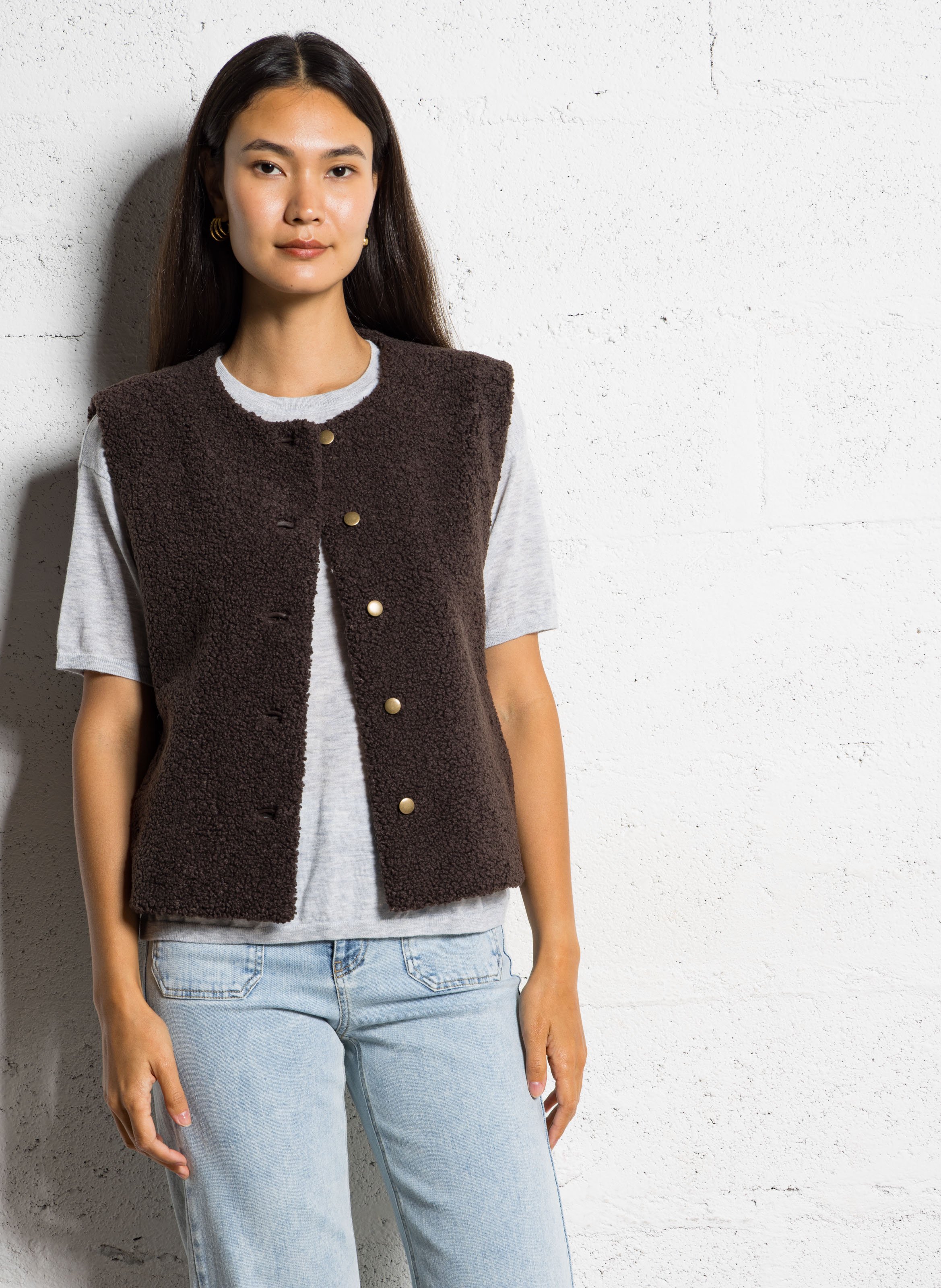 Veste droite col rond molletonnée MAISON 123 Marron