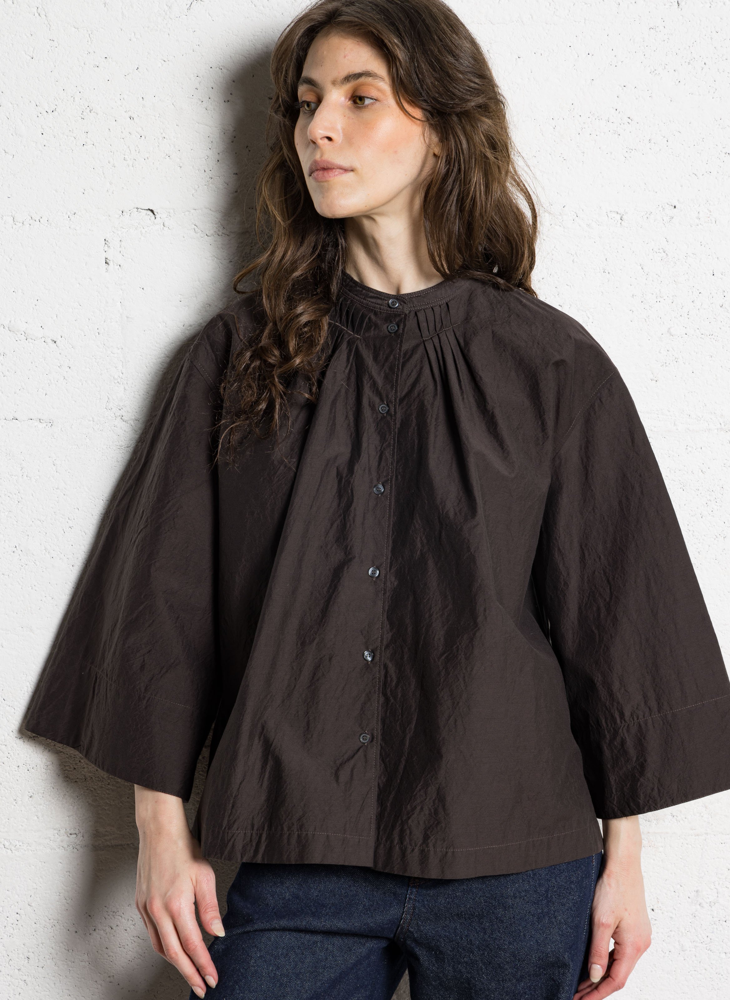 Round-neck cotton-blend blouse SOEUR Brown