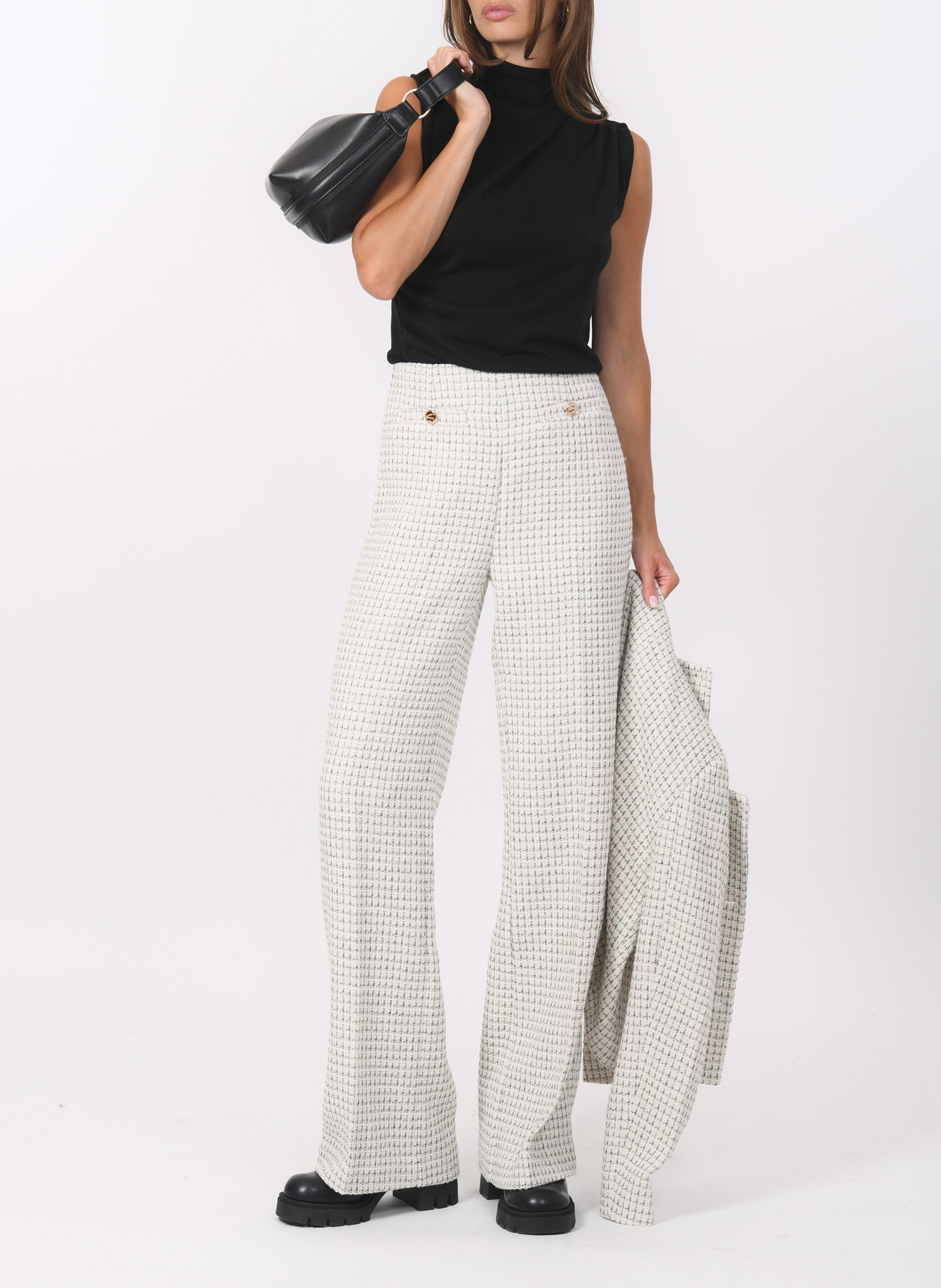 High-waisted straight tweed pants KOOKAI White