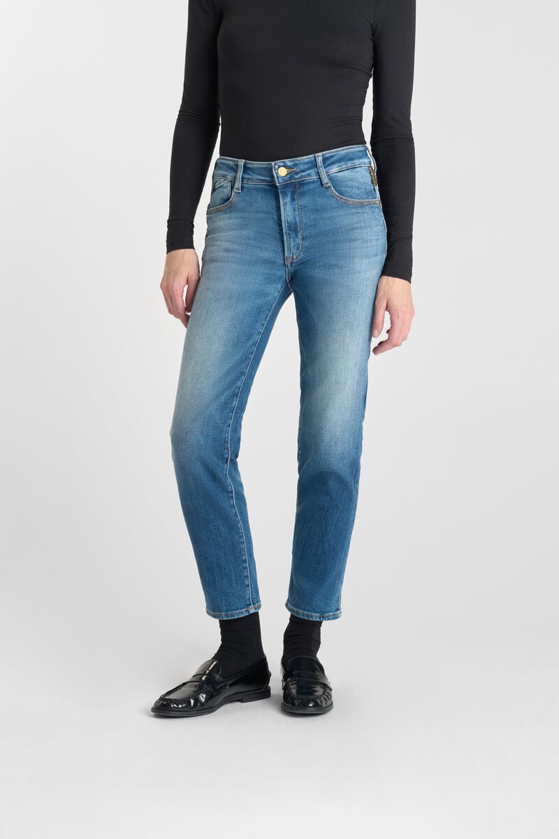 High-waisted straight leg push-up jeans, 7/8 length LE TEMPS DES CERISES Blue