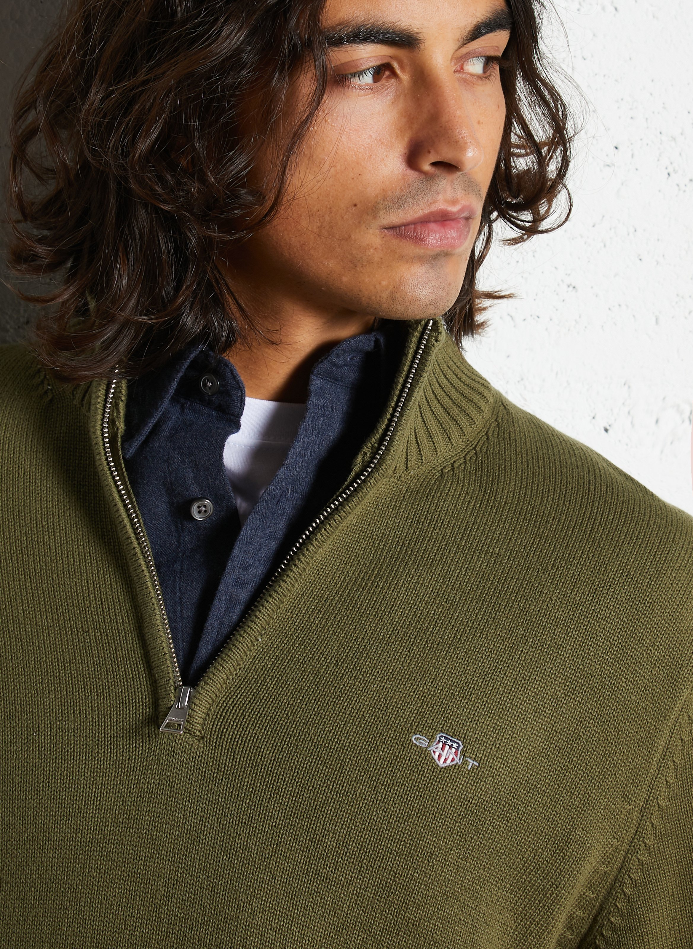 Cotton sweater with zip-up neck GANT Green