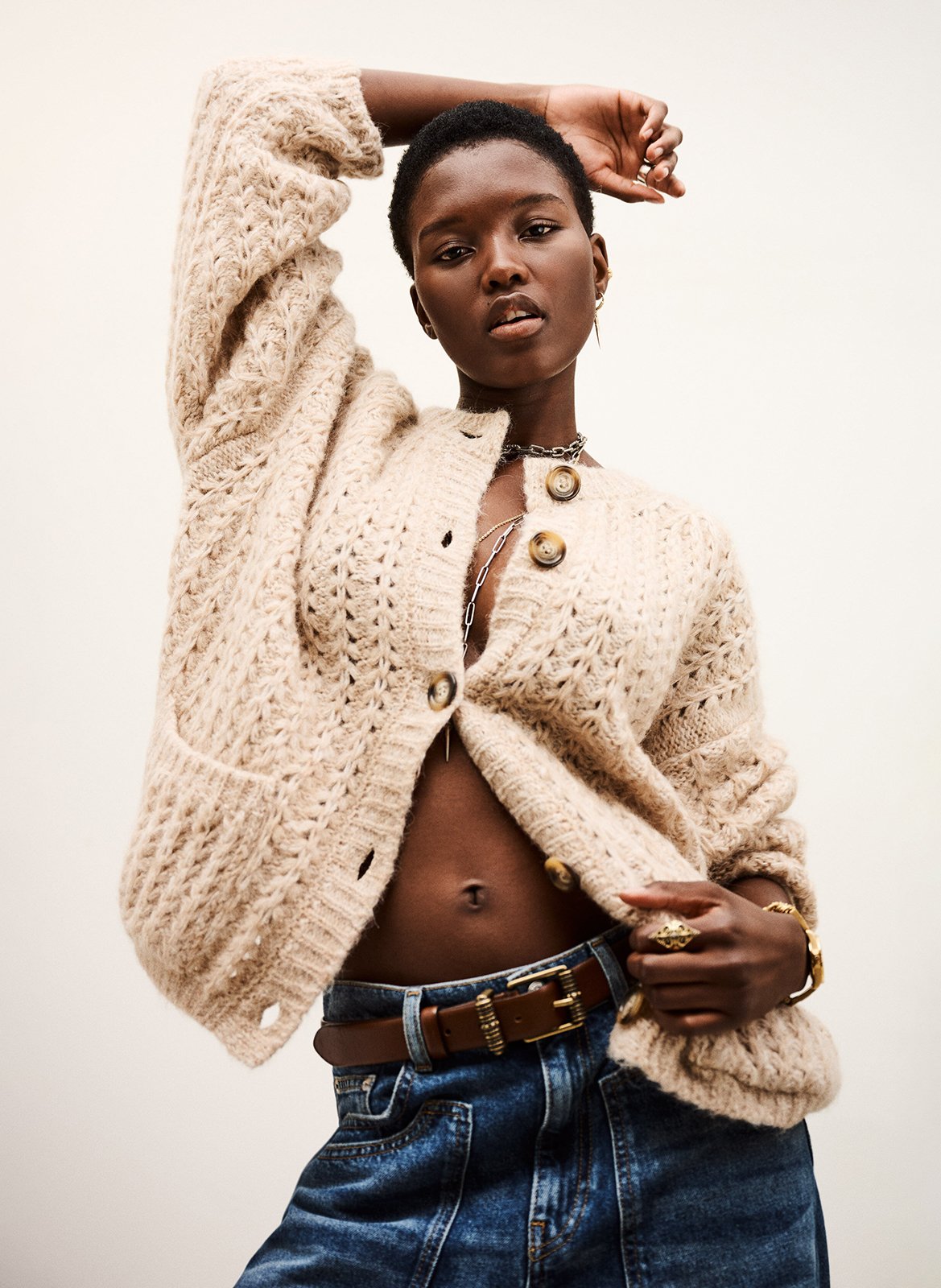 Ronde hals vest in gemengde linnen BA&SH Beige