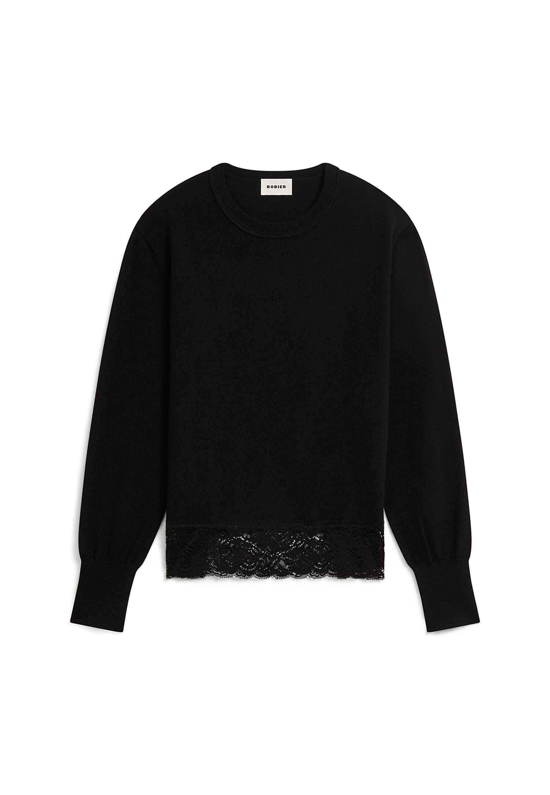 Round neck wool sweater with lace RODIER Black