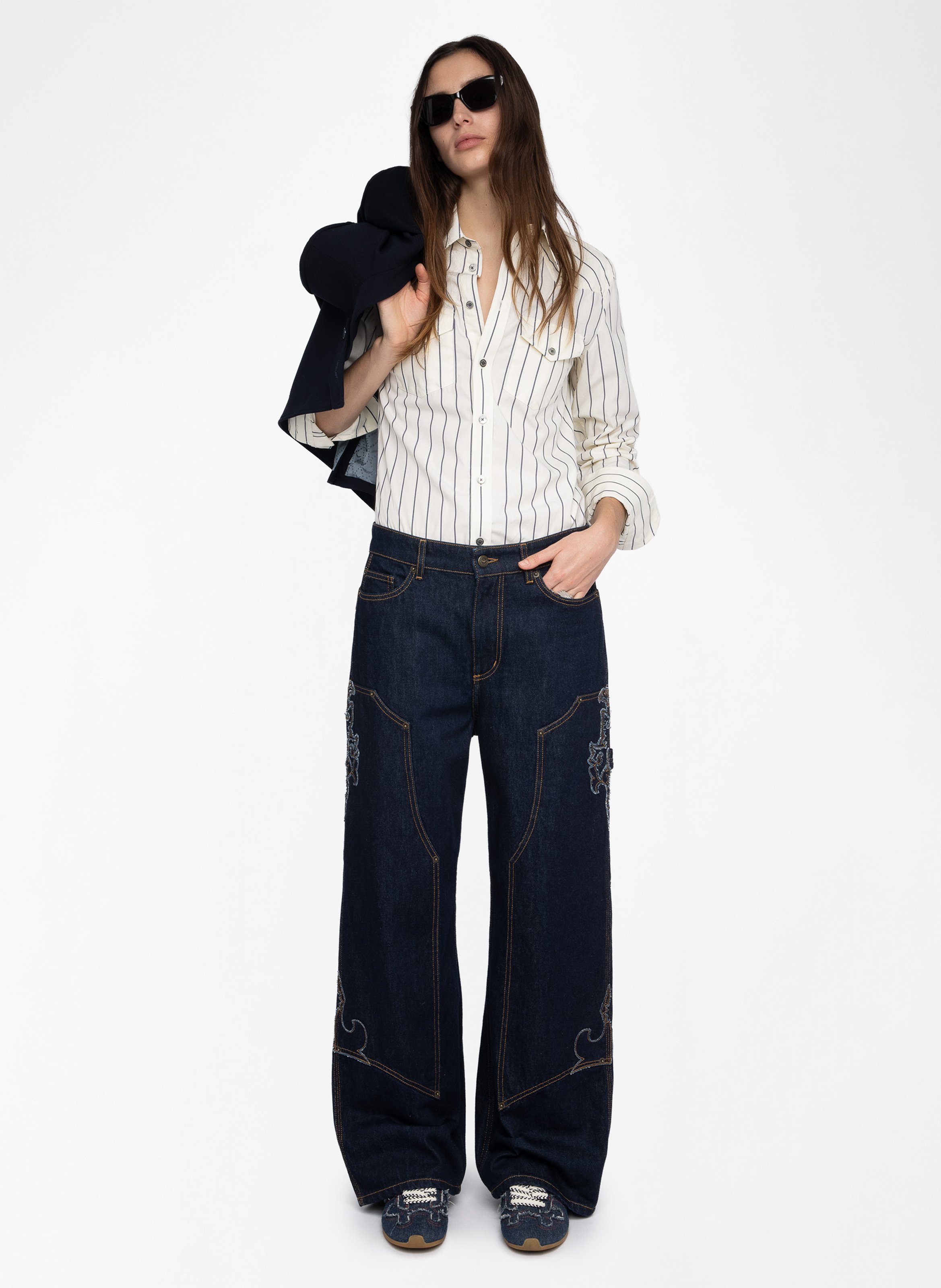 Rechte, gestreepte, katoenen blouse met klassieke kraag ZADIG&VOLTAIRE Geel