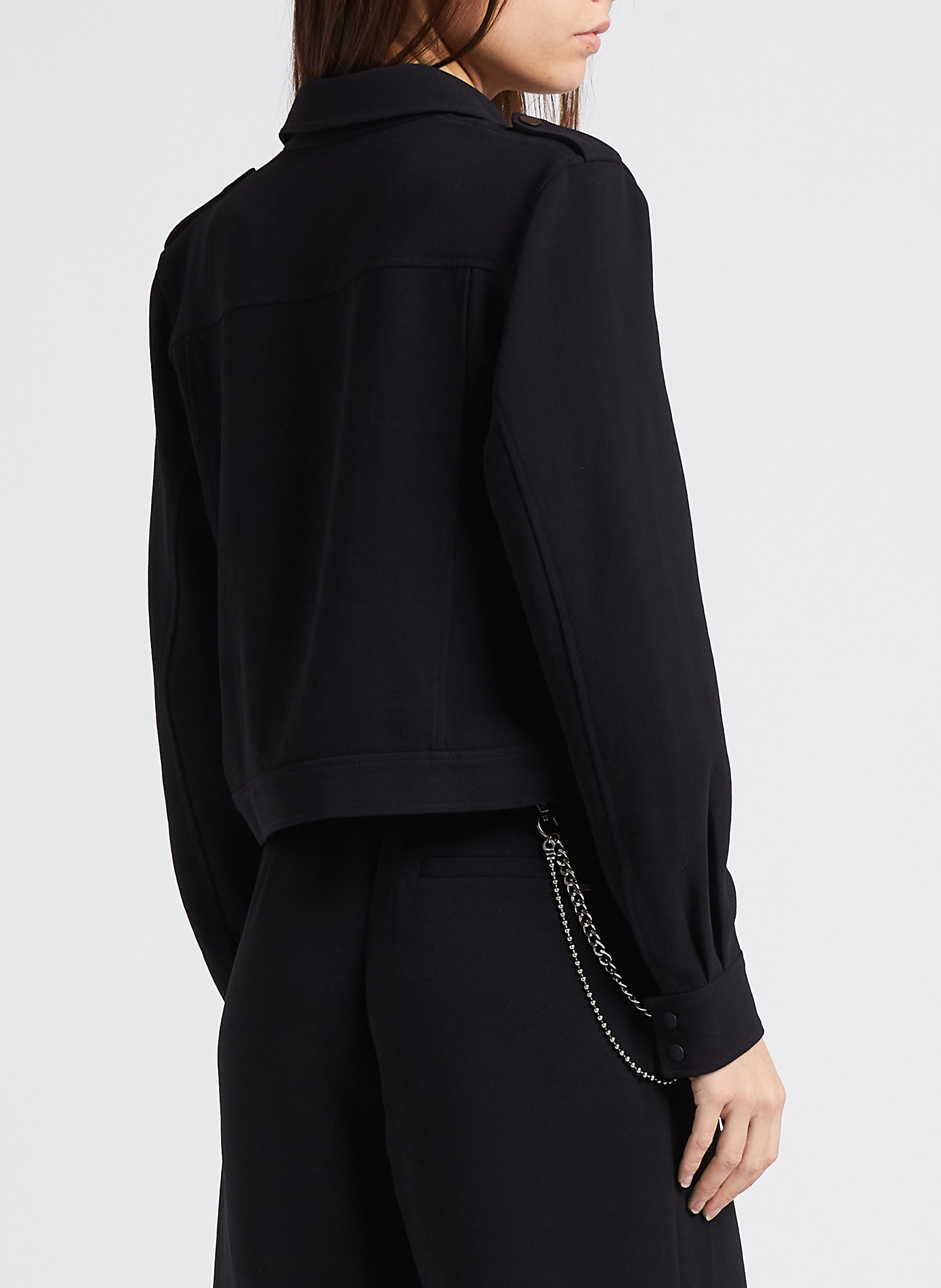 Chemise courte col classique en crêpe  IKKS Noir