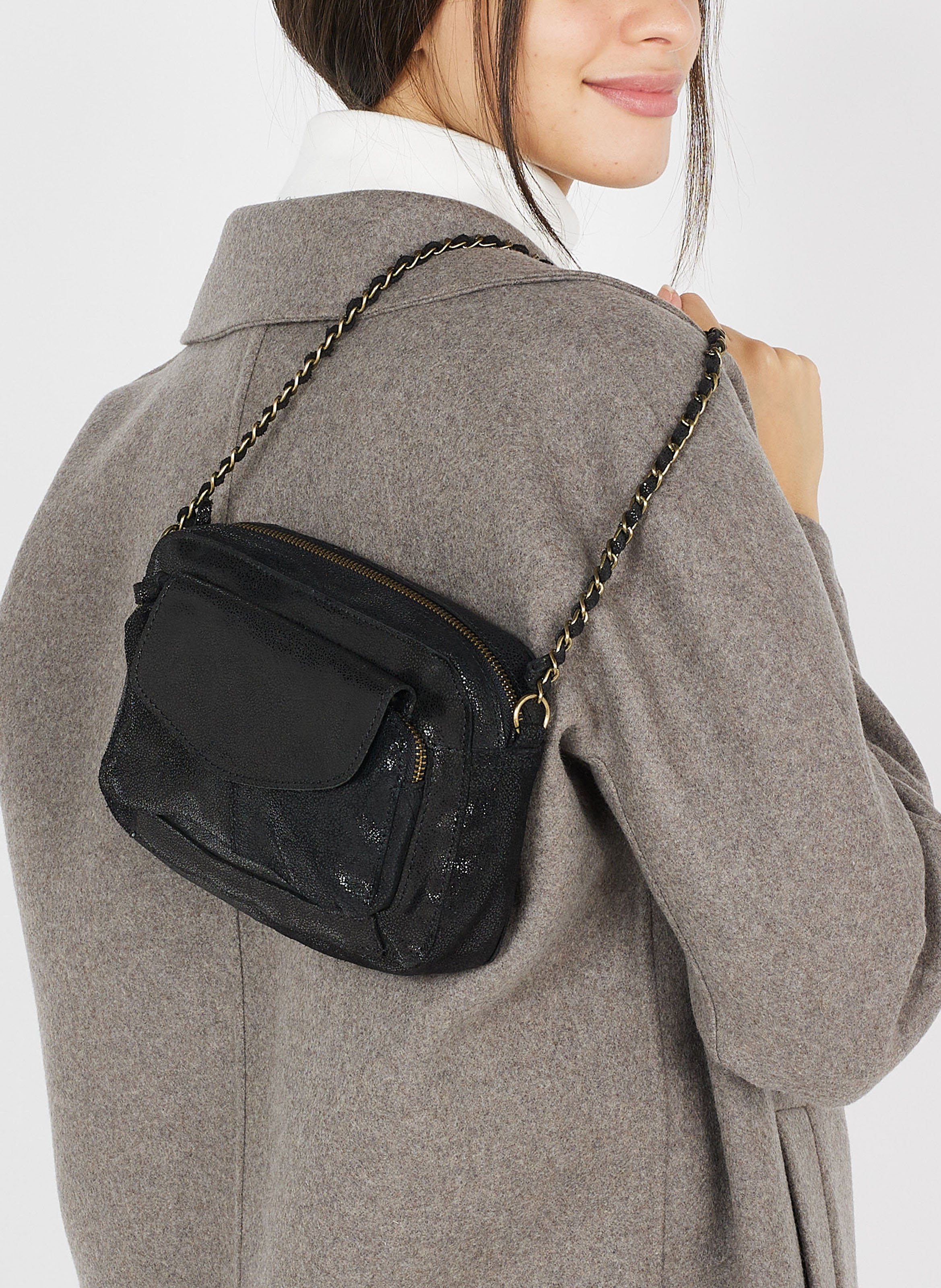 Leather shoulder bag PIECES Black