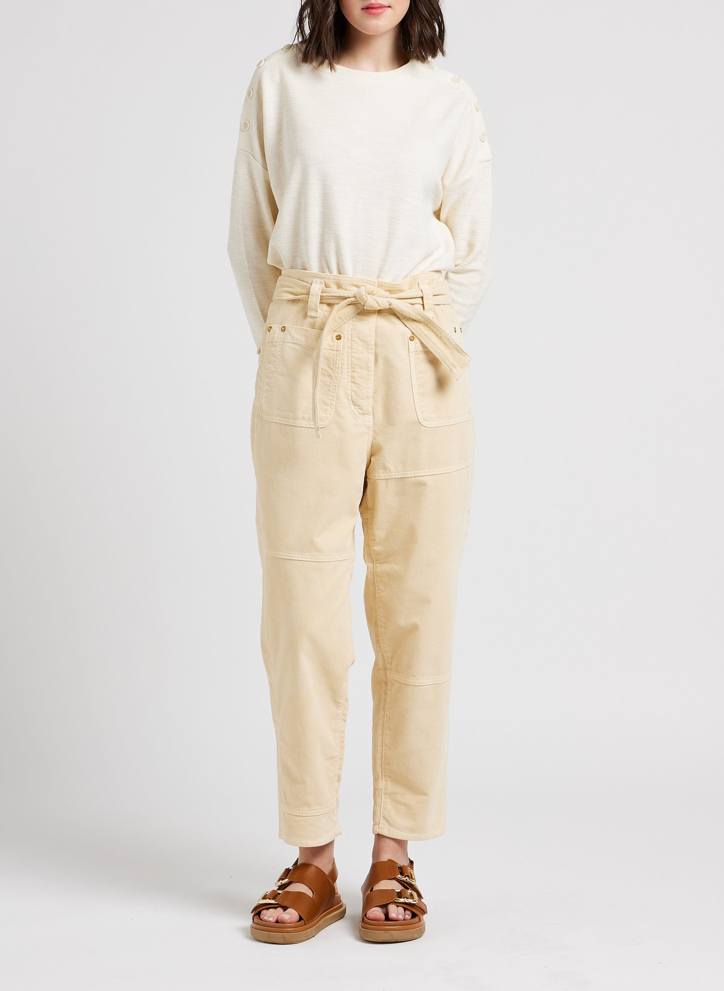 Pull fin col rond en coton mélangé SESSUN Beige