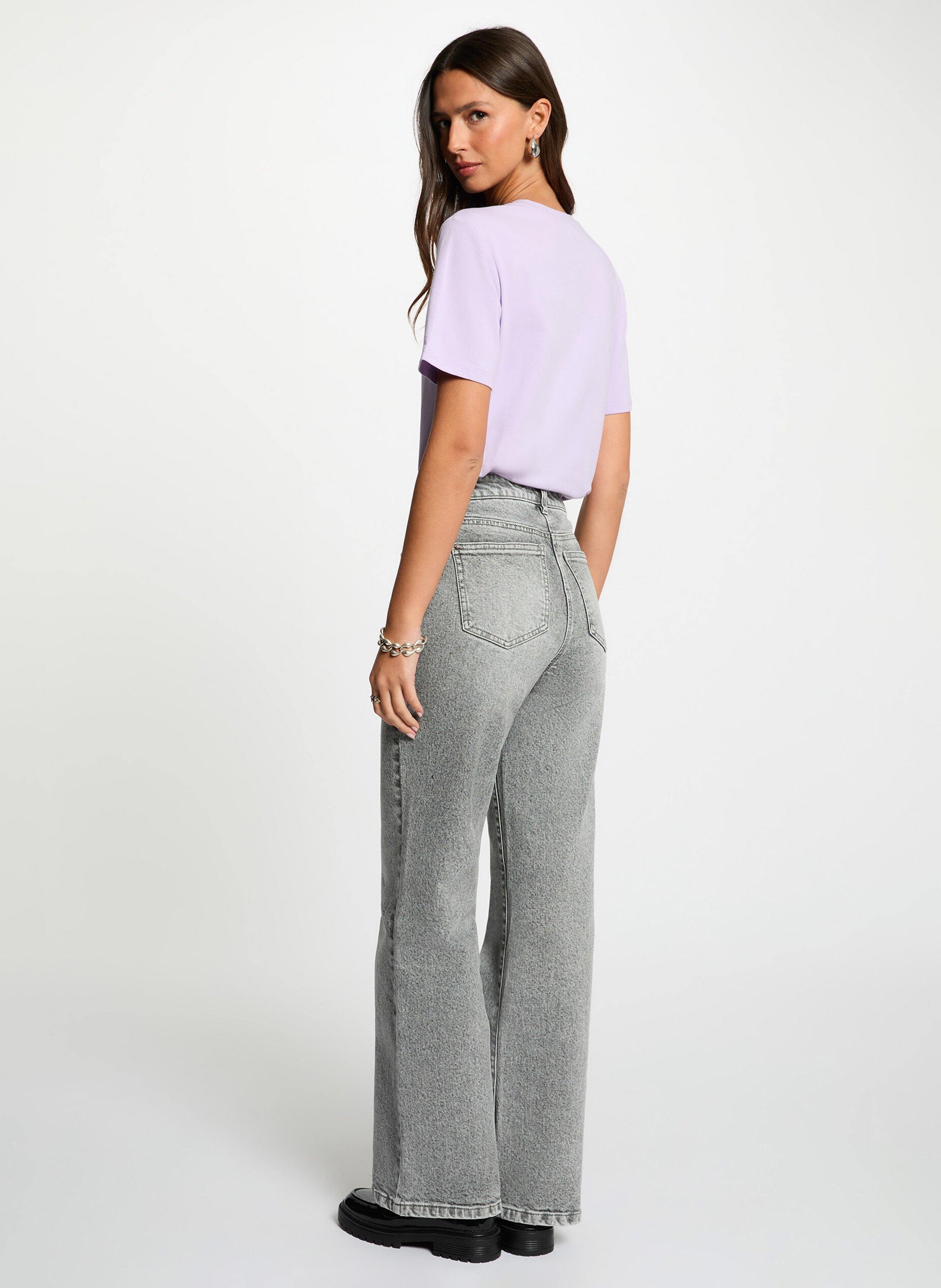 Gerader Rundhalsausschnitt T-Shirt aus Baumwollmischgewebe MORGAN Violett